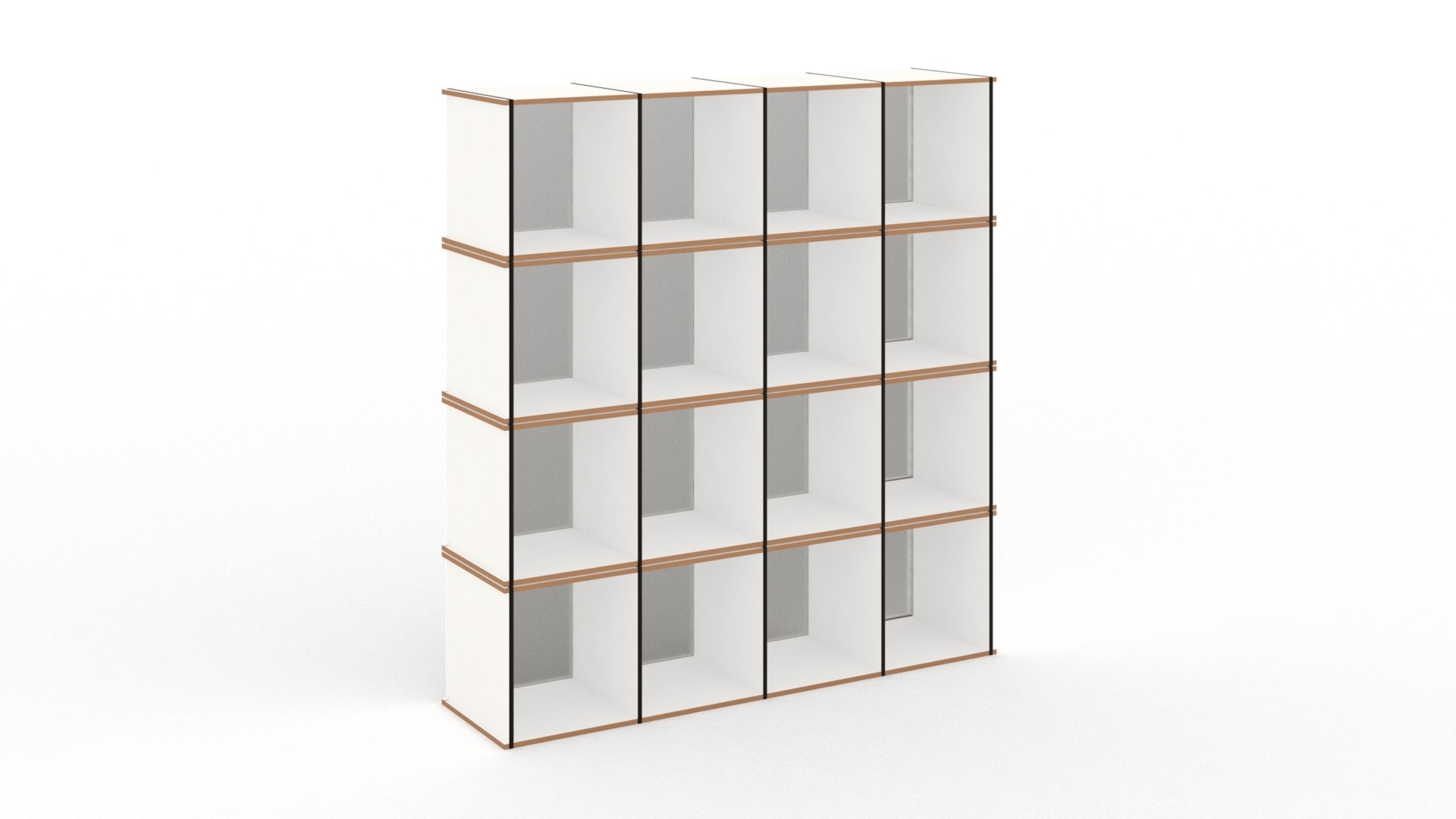 Tojo Regal Modul: Weißes, modernes Regalsystem mit vier Ebenen für Büro und Wohnraum.