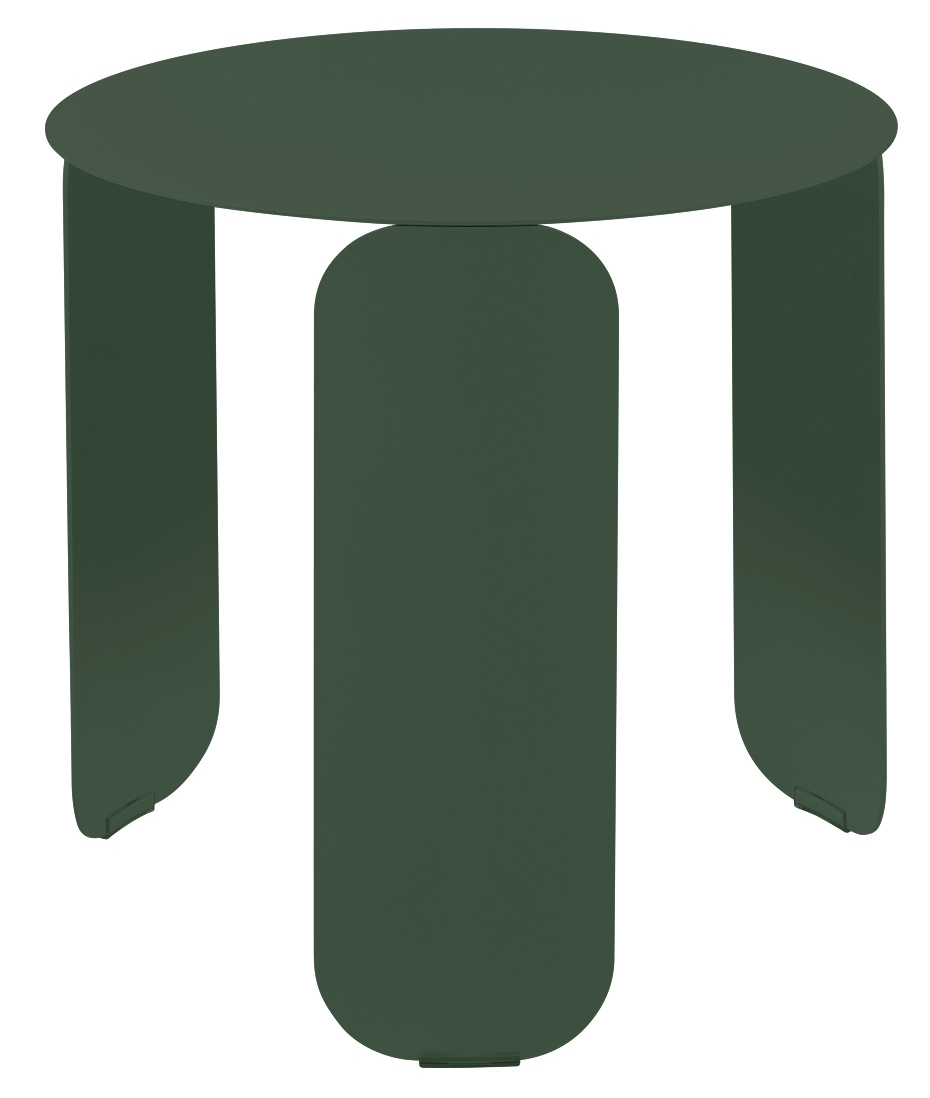 Bebop Low Table von Fermob, grüner Outdoor Beistelltisch mit runder Tischplatte und modernem Design.
