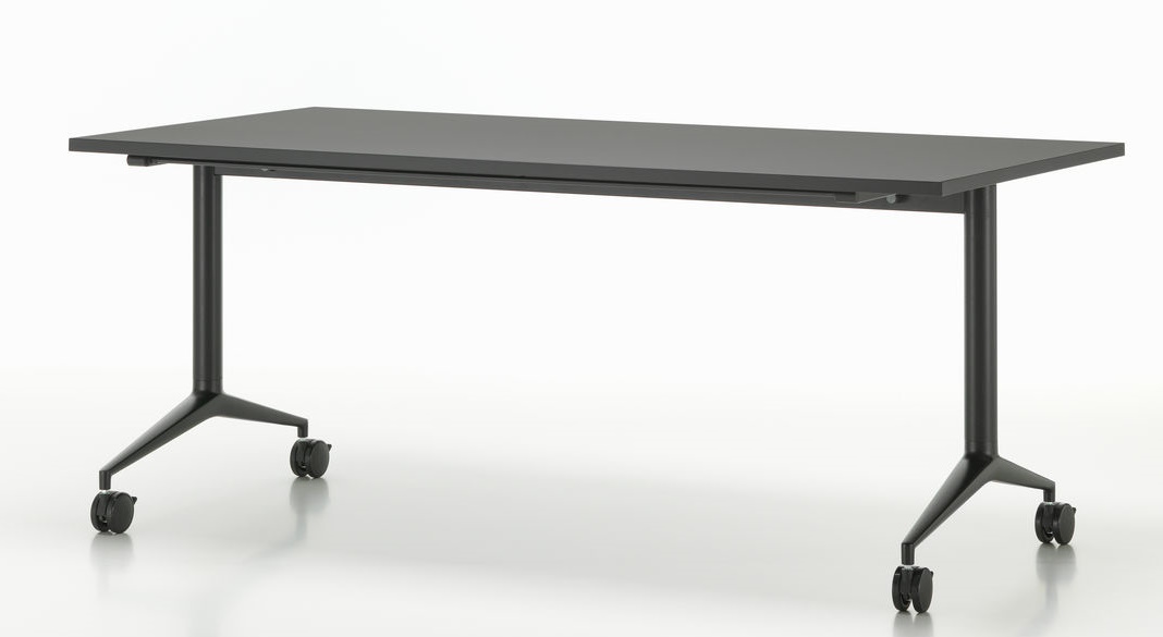 Schwarzer MedaMorph Klapptisch von Vitra, ideal als flexibler Arbeitstisch mit Rollen für Büro.