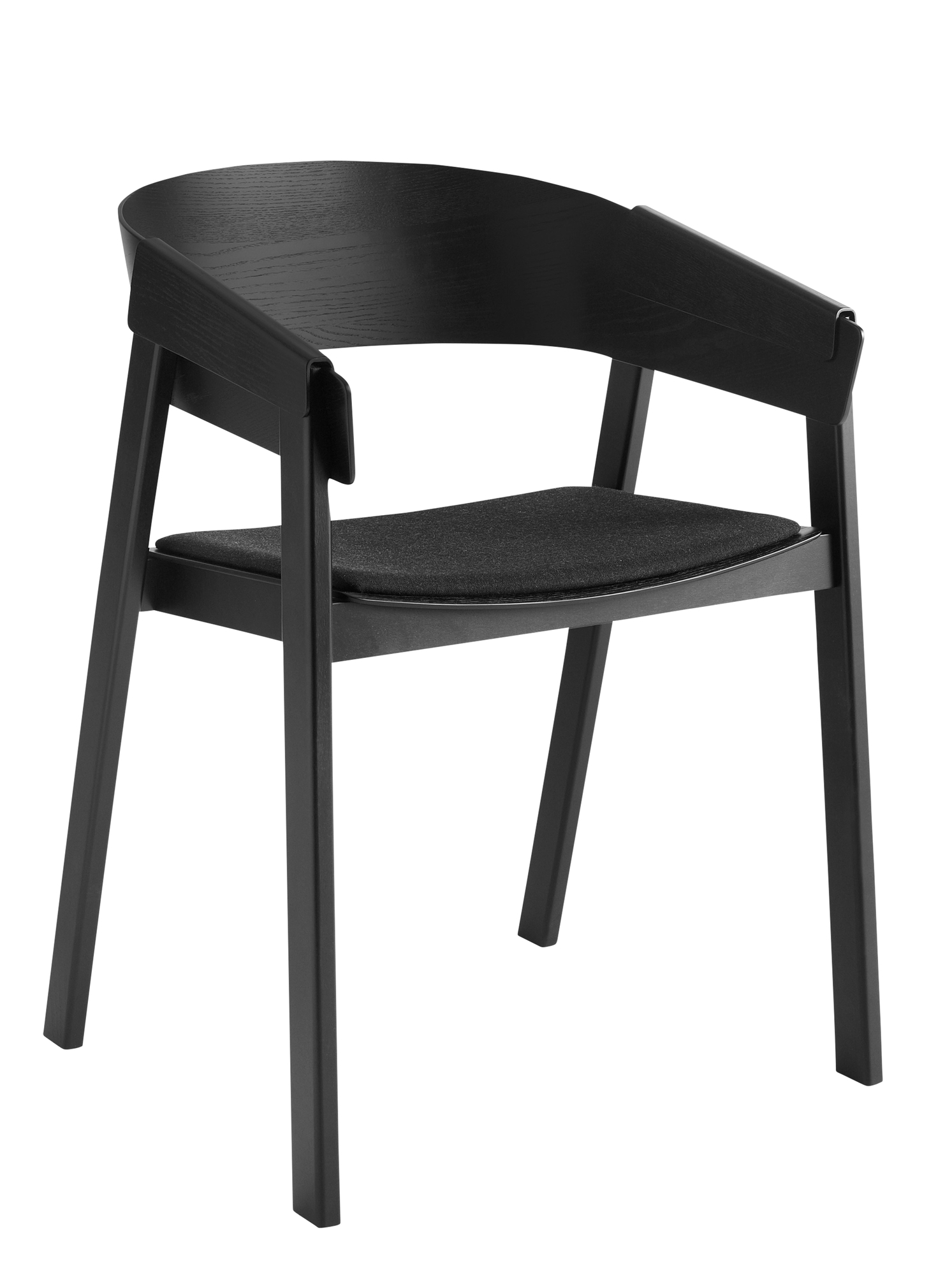 Muuto Cover Chair Stuhl, schwarzes Holz mit Stoffbezug, moderner skandinavischer Stuhl für Esszimmer und Büro.