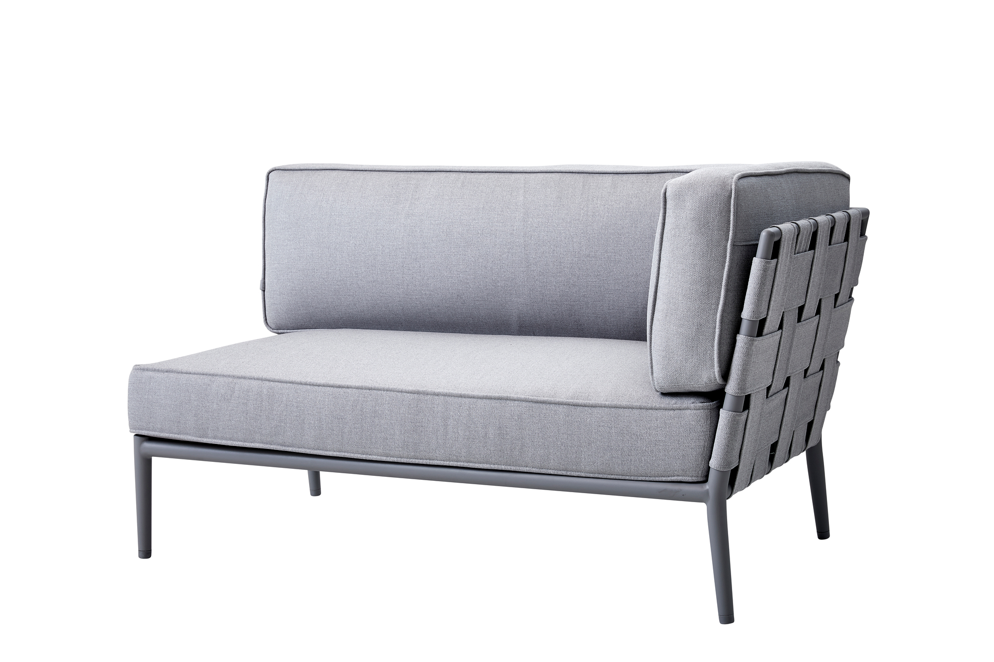 Conic AirTouch Modulsofa links hellgrau von Cane-Line für den Outdoor-Bereich mit geflochtener Rückenlehne.