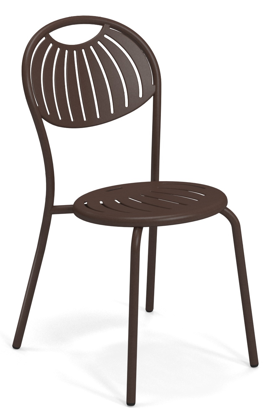 Brauner Coupole Stuhl von Emu für den Außenbereich, mit filigranem Design und Stahlgestell.