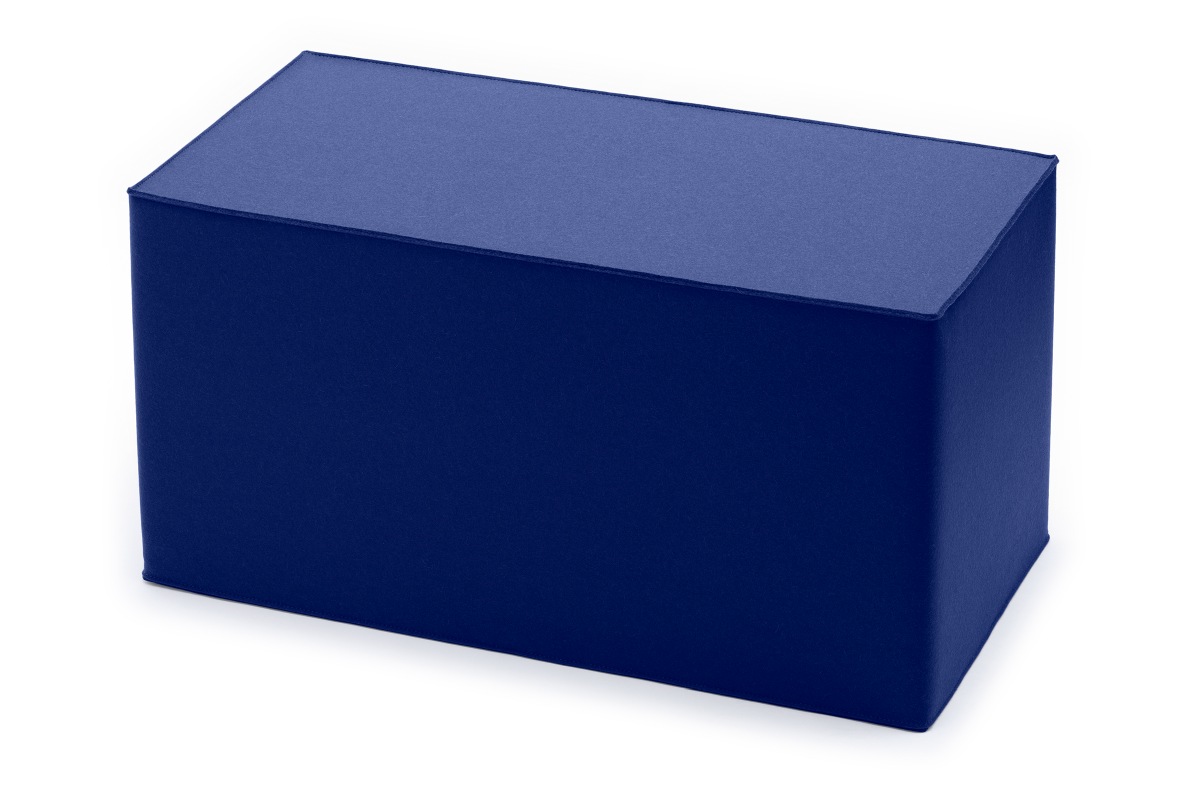 Blauer Quader Sitzhocker von HEY-SIGN by BWF Group, modernes Möbelstück für Wohnzimmer und Büro.