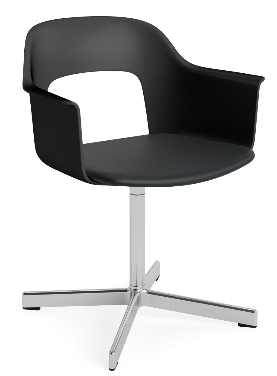Layout Armchair 233 von Hay, schwarzer Armlehnstuhl mit Drehfuß aus Chrom für Büro und Wohnbereich.