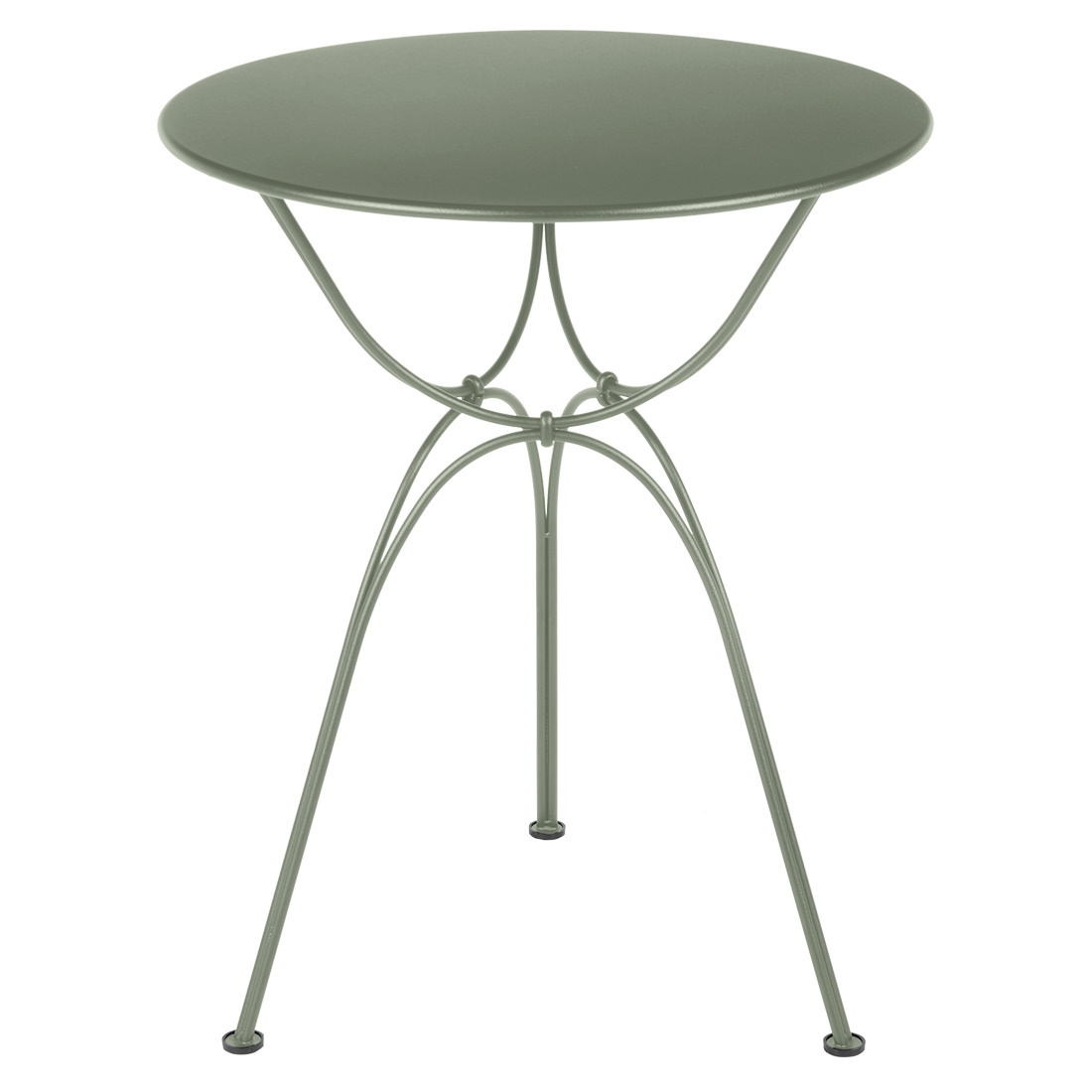 Airloop Tisch von Fermob, runder Outdoor-Tisch in Moosgrün mit filigranem Stahlgestell für Garten und Balkon.