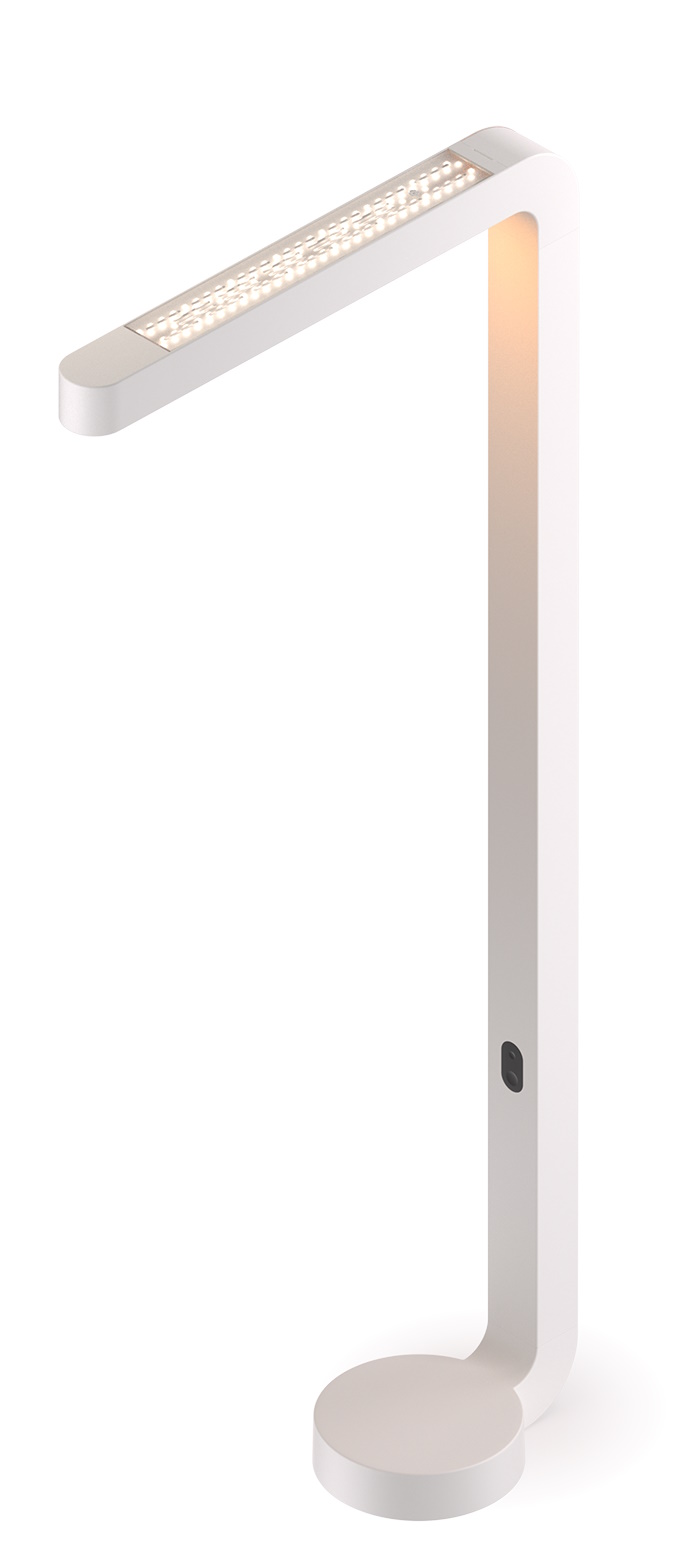 Graue Team Mini LED Tischleuchte mit warmweißem Licht, moderner Schreibtischlampe für Büro und Zuhause.