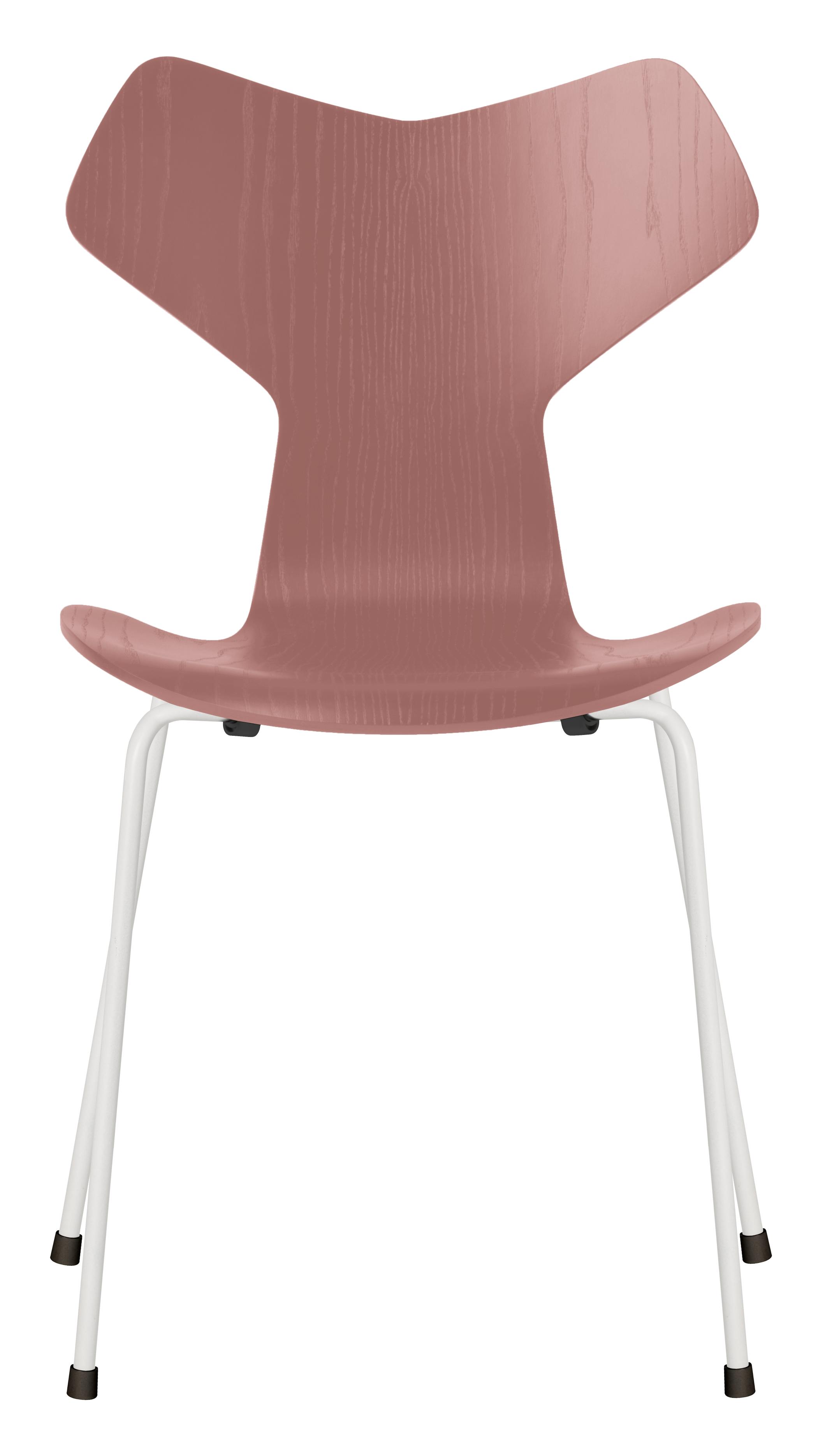 Grand Prix Stuhl von Fritz Hansen, rosafarbenes Holzfurnier mit weißem Stahlgestell, modernes Design für Esszimmer und Büro.