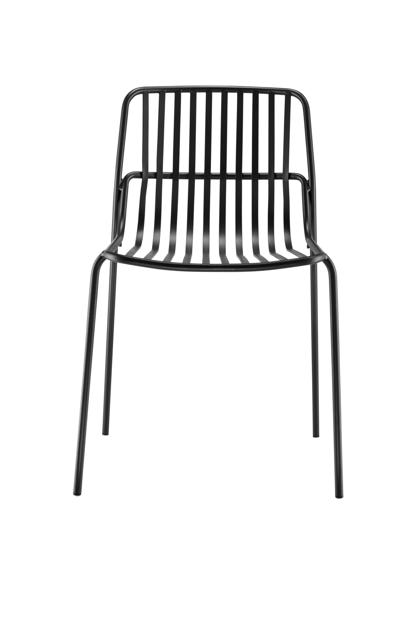 Schwarzer Crona Steel Stapelstuhl von Brunner für den Außenbereich, minimalistisches Design mit Stahlgestell.