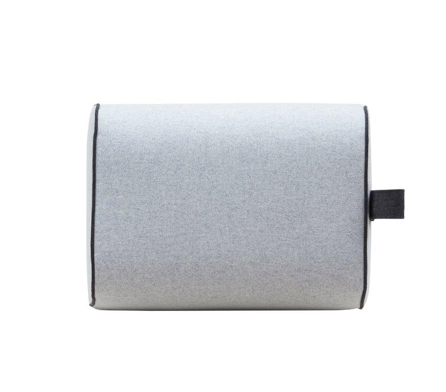 Nector Hocker Softline, grauer, rechteckiger Sitzhocker mit schwarzer Umrandung und Schlaufe, modernes Möbeldesign für Wohnzimmer und Büro.