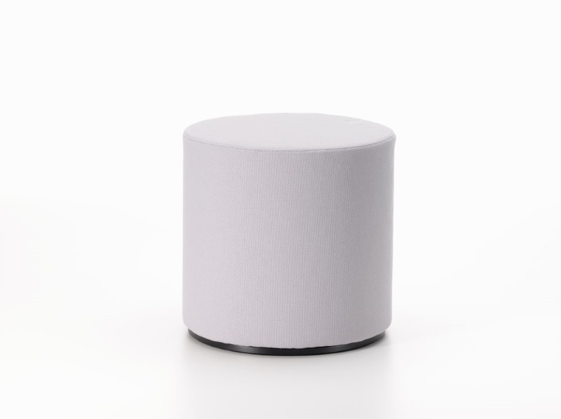 Vitra Hocker Visiona Stool, hellgrauer, zylinderförmiger Sitzhocker mit Stoffbezug, modernes Möbeldesign für Wohnzimmer.