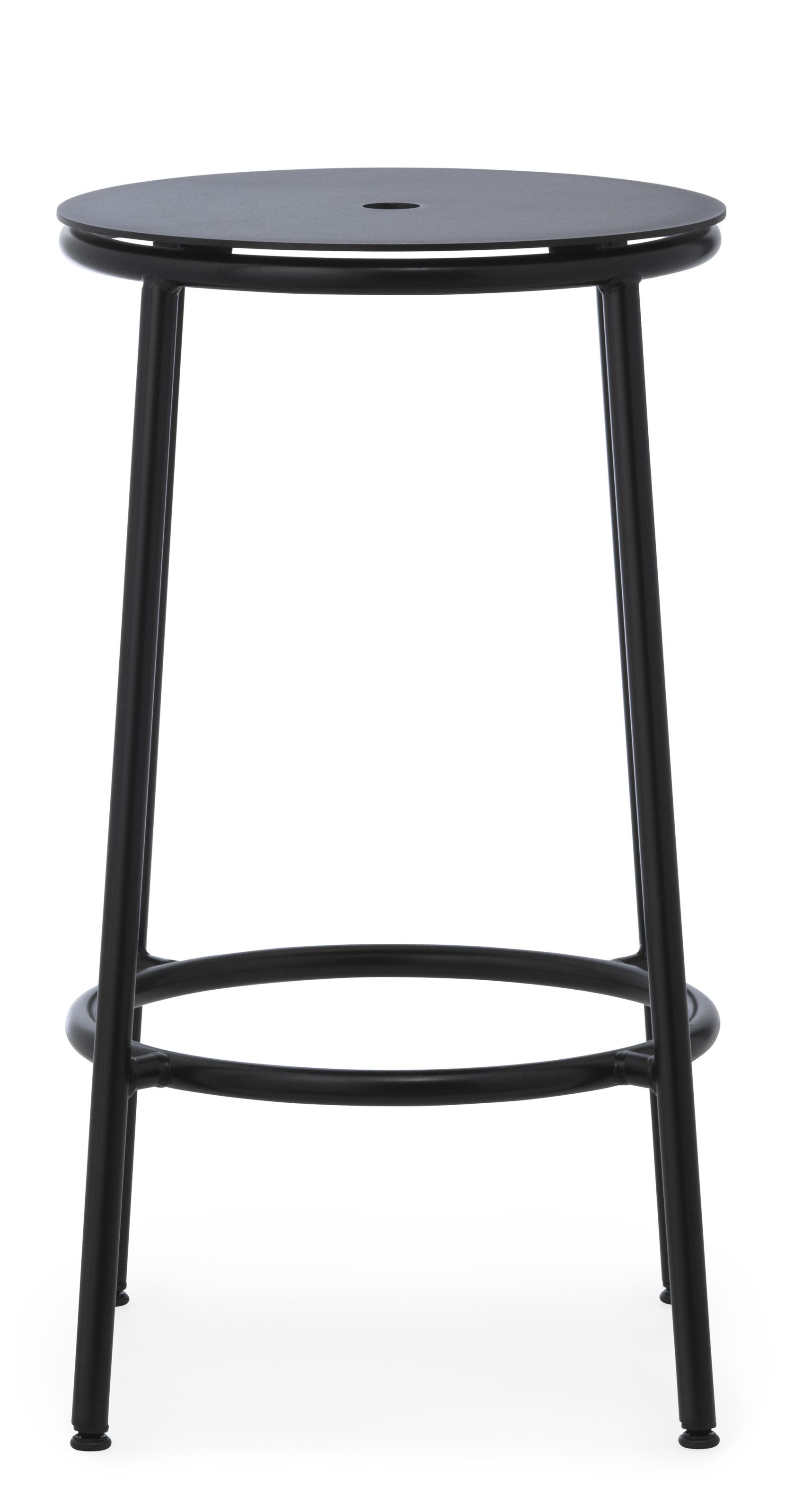 Circa Barhocker H 75 cm von Normann Copenhagen, schwarzer Metall-Barstuhl mit runder Sitzfläche.