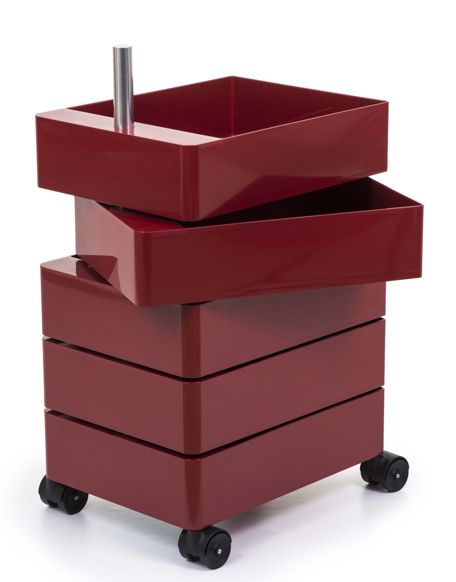Roter Magis Container mit Schubladen und Rollen, ideal für Büro und Wohnraum.