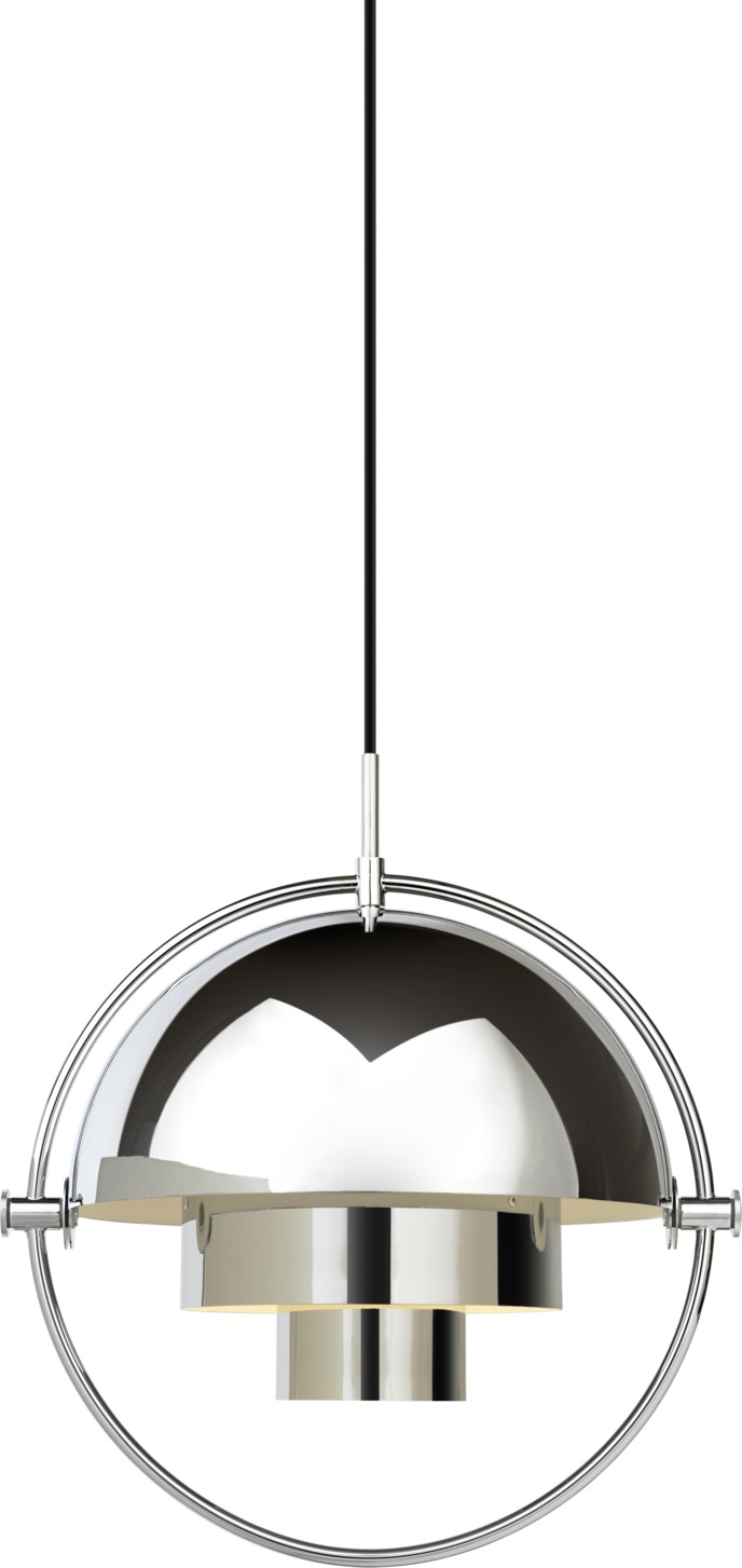 Gubi Multi-Lite Pendelleuchte in Chrom: Moderne Hängelampe für stilvolle Beleuchtung im Wohnraum.