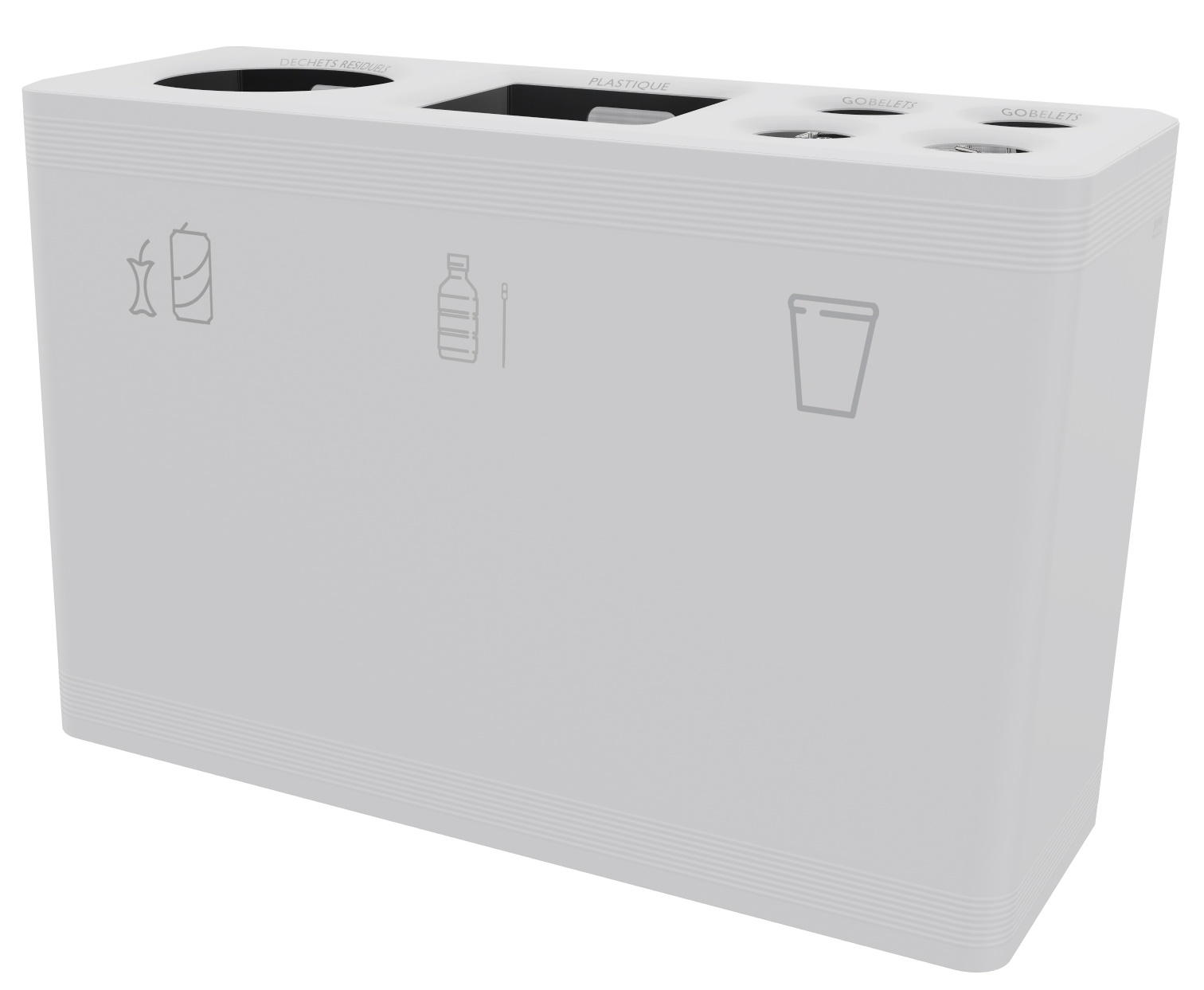 Weißes Ditch 3 Abfalltrennsystem Functionals für Restmüll, Plastik und Becher, ideal für Büro und Gastronomie.