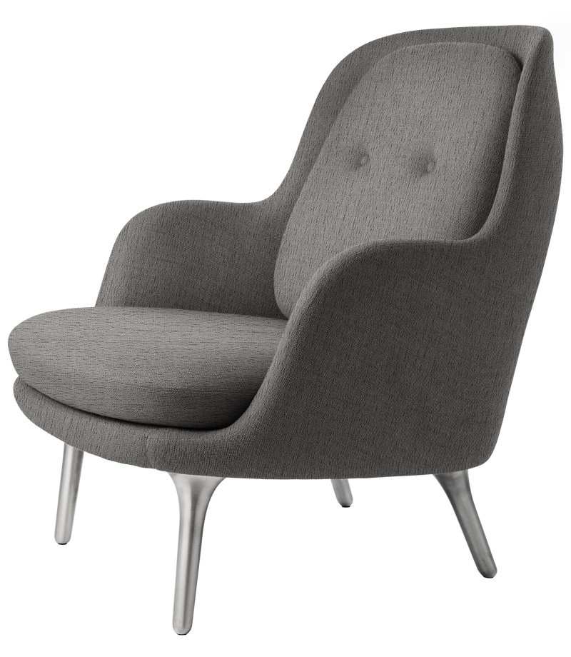 Grauer Fri Sessel von Fritz Hansen mit Stoffbezug und silbernen Beinen, moderner Design Sessel.