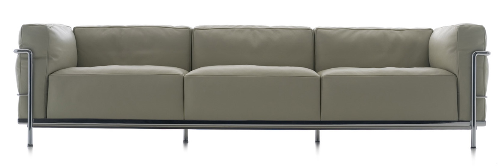 Cassina Grand Confort Dreisitzer Sofa aus Leder mit Stahlgestell, modernes Design.
