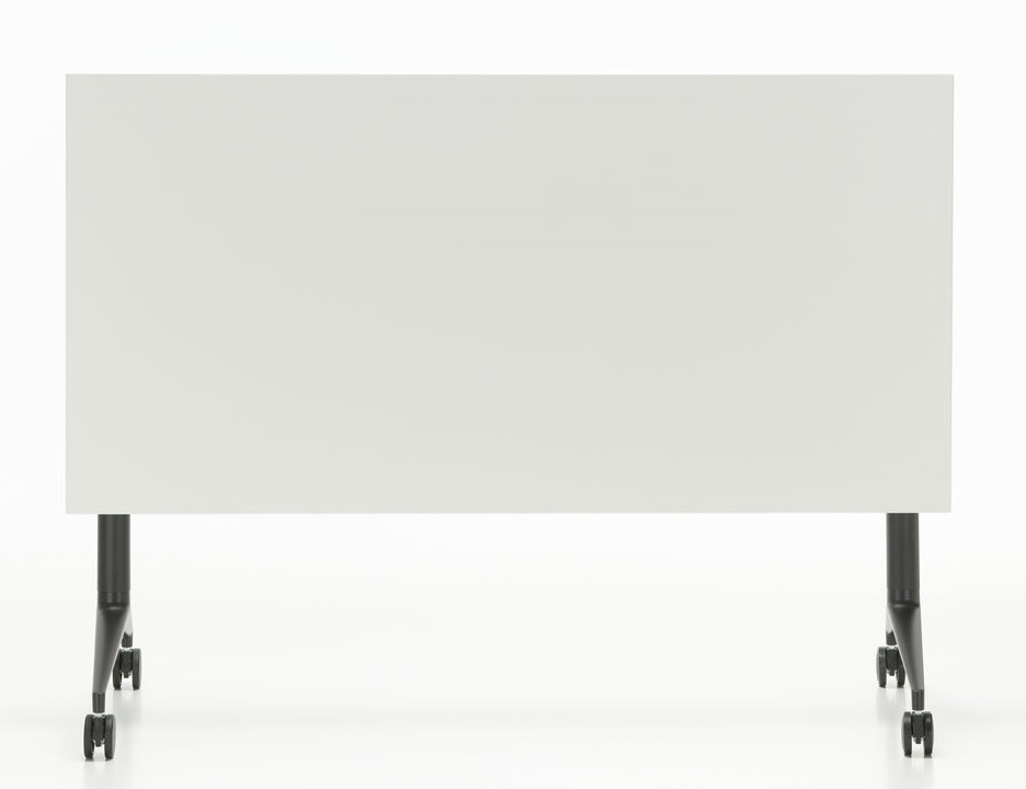 Vitra MedaMorph Klapptisch in Weiß mit schwarzem Gestell und Rollen, ideal als Arbeitstisch.