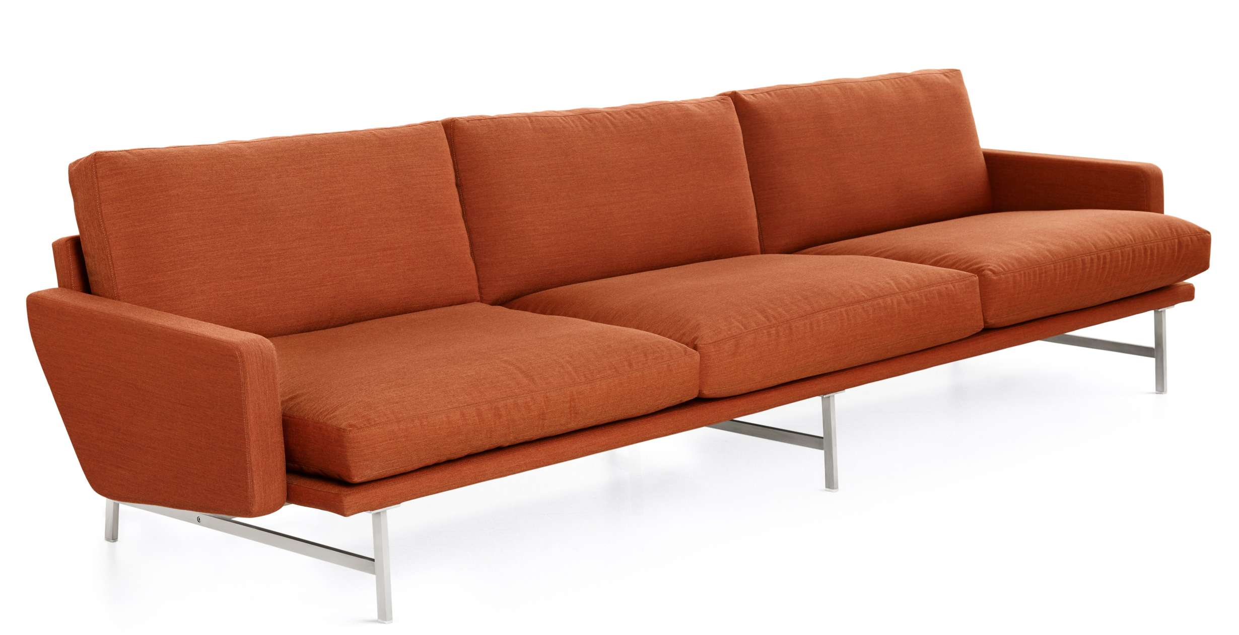 Orangefarbenes Lissoni Sofa von Fritz Hansen mit drei Sitzen und minimalistischem Design.