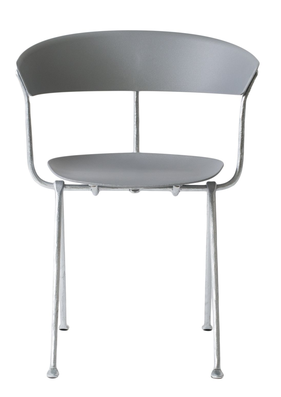 Grauer Officina Stuhl von Magis mit Polypropylen Sitzfläche und Rückenlehne, Metallgestell, Frontansicht.