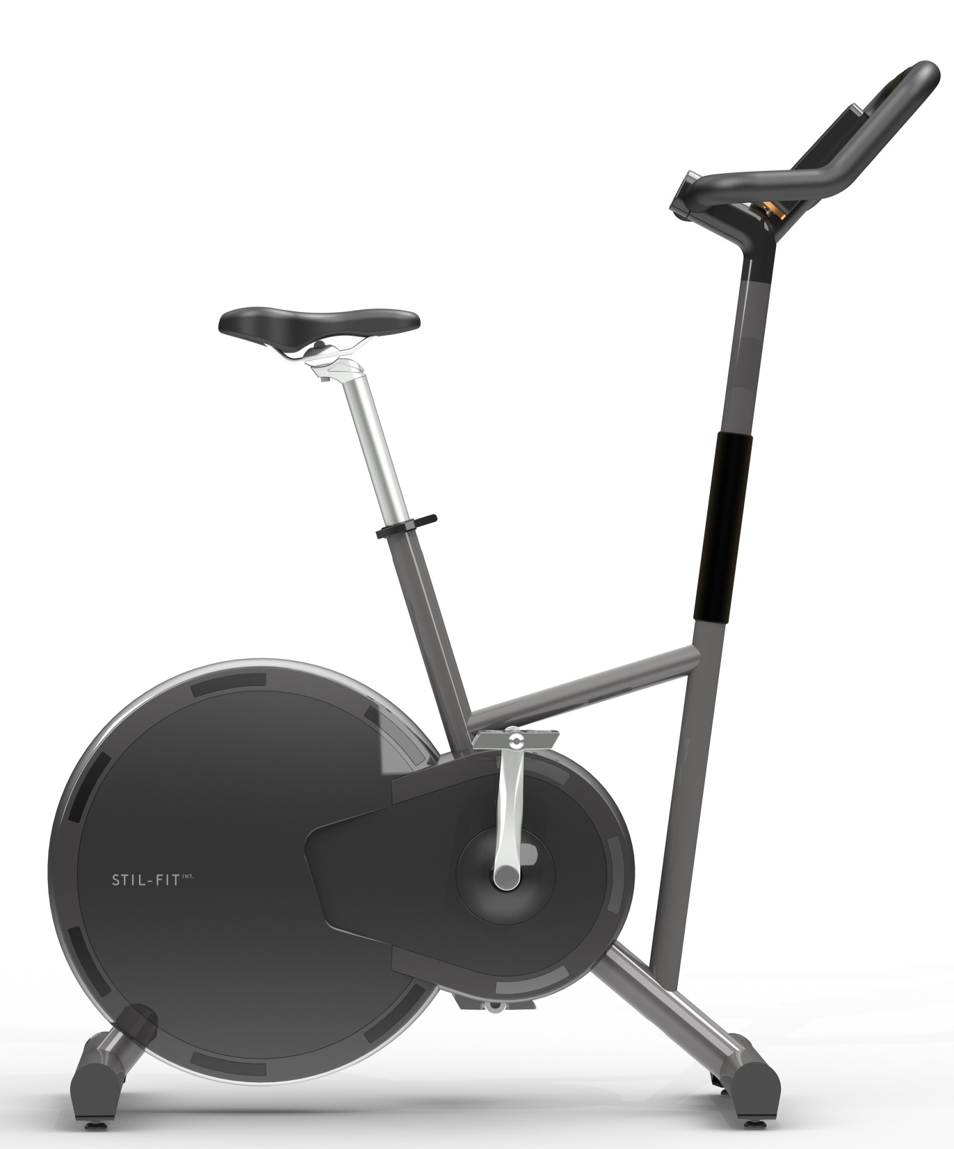 Ergometer PURE von Stil-Fit: Graues Fitnessbike für das Indoor-Training mit Sattel und Lenker.
