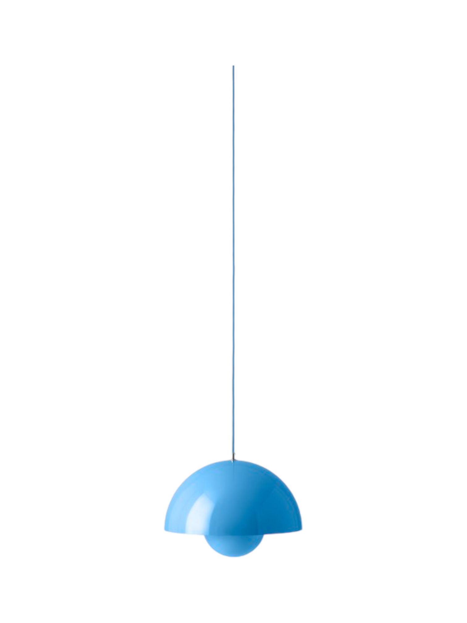 Nahaufnahme der blauen Flowerpot VP7 Pendelleuchte von AndTradition, modernes Design für Wohnzimmer und Esszimmer.