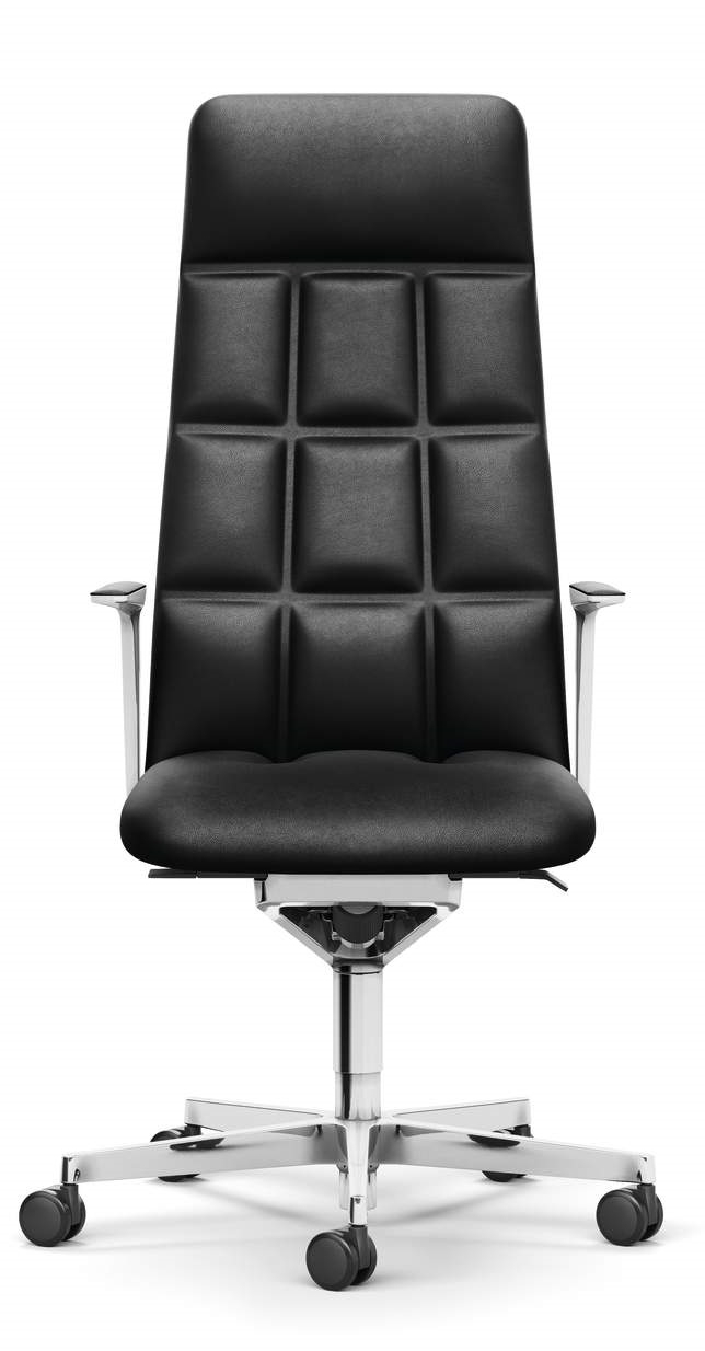 Leadchair Bürostuhl von Walter Knoll, schwarzes Leder, hoher Rückenlehne und Chromgestell.