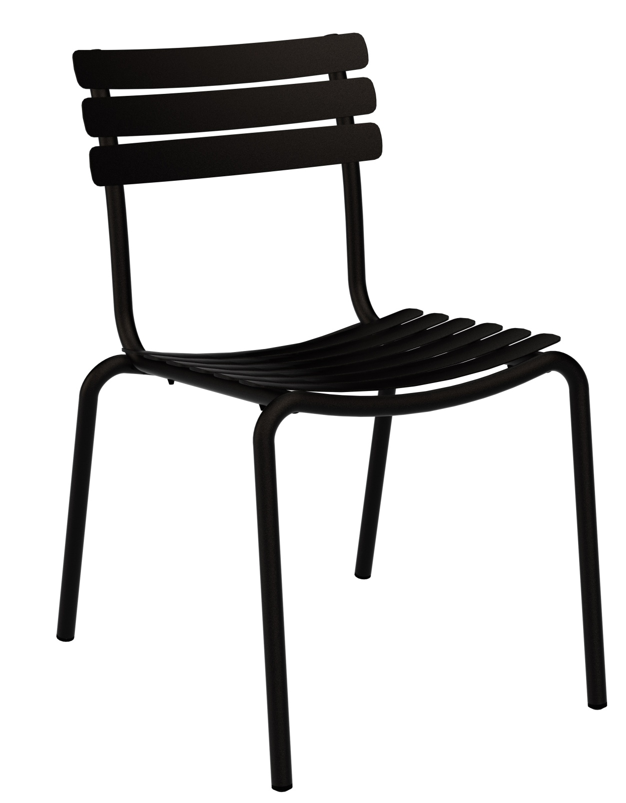 Schwarzer Alua Dining Chair Stuhl von Houe für den Außenbereich, modernes Design mit Lattenmuster.