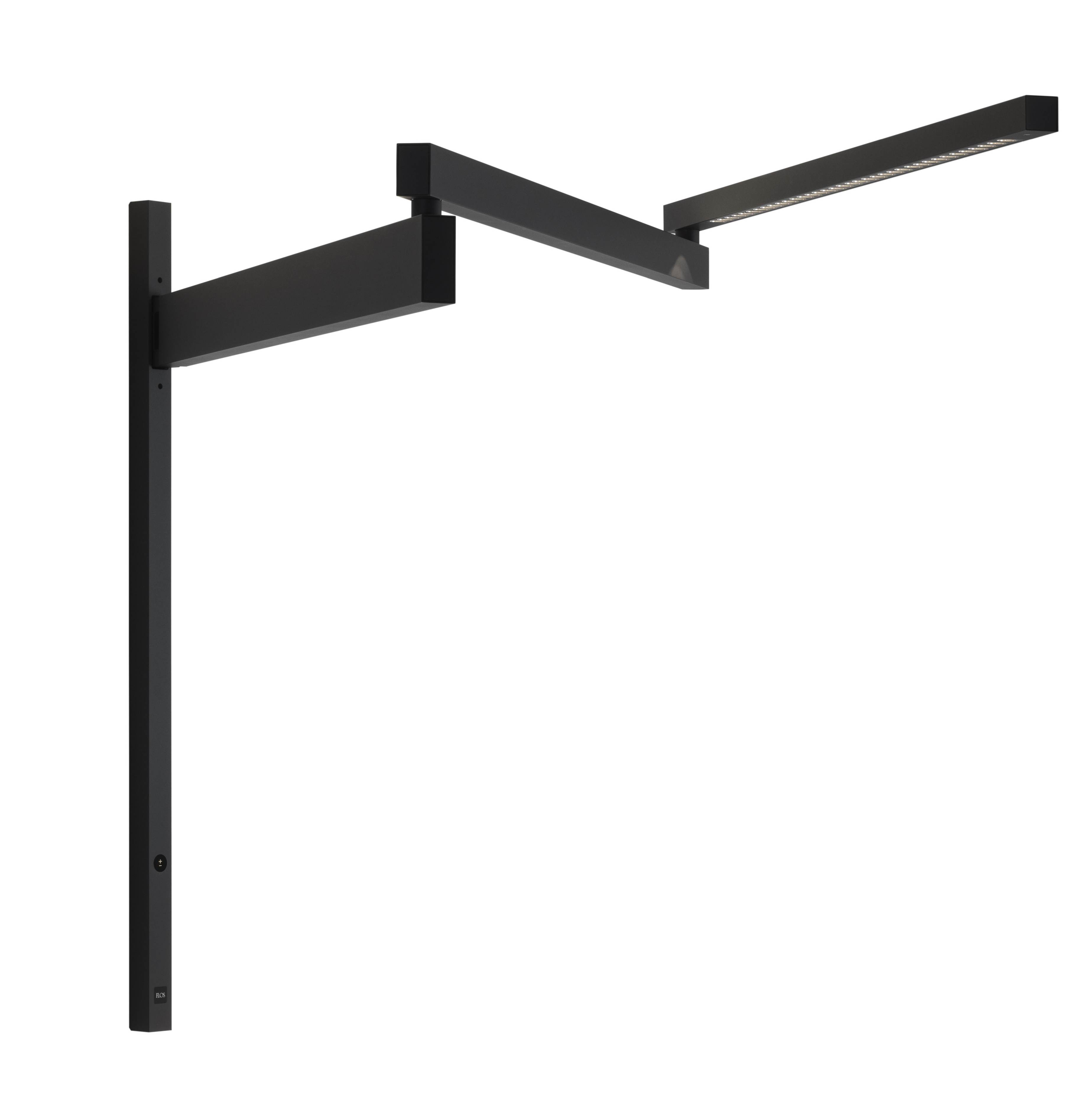Schwarze Flos Wandleuchte mit LED-Licht, schwenkbar und modern für Wohnzimmer und Büro.