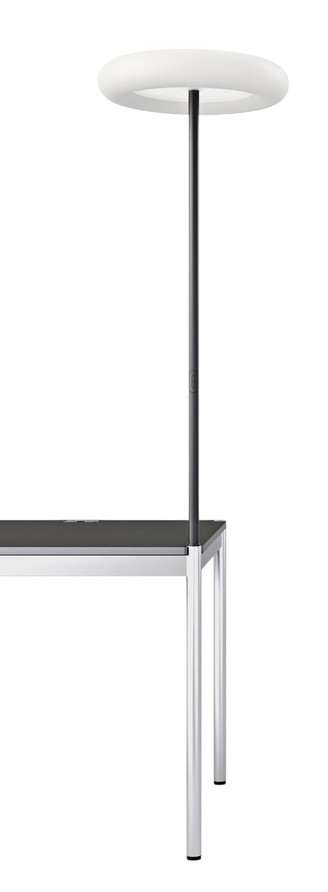 Oto Tischleuchte Belux schwarz, moderne LED-Tischlampe mit runder Lichtfläche für Büro und Schreibtisch.