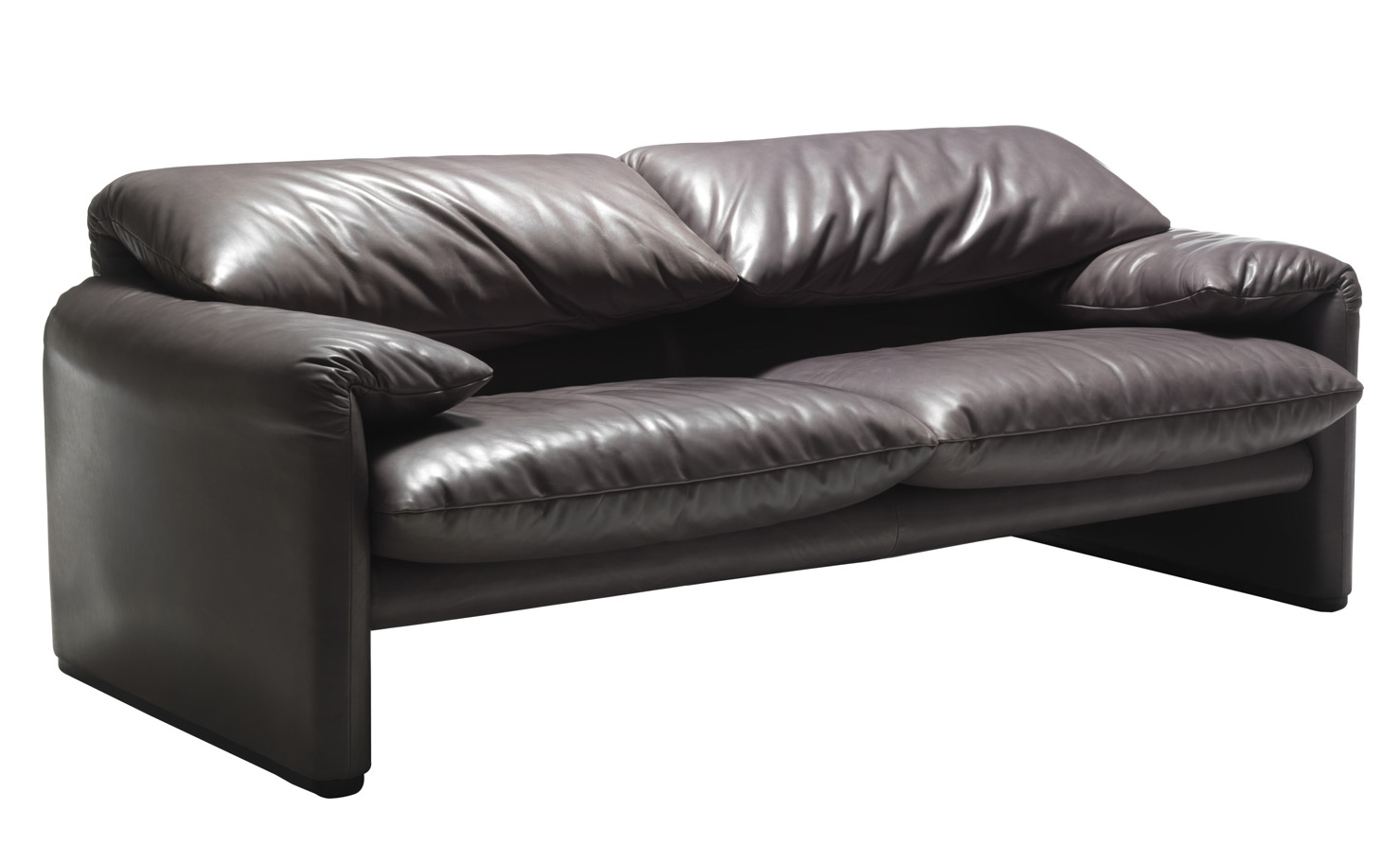 675 Maralunga Sofa Zweisitzer von Cassina in grauem Leder, modernes Design für Wohnzimmer und Büro.