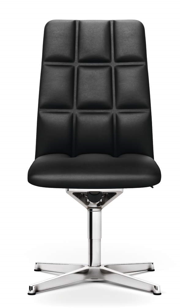 Leadchair Management Bürodrehstuhl von Walter Knoll mit schwarzem Lederbezug und Aluminiumfußkreuz.