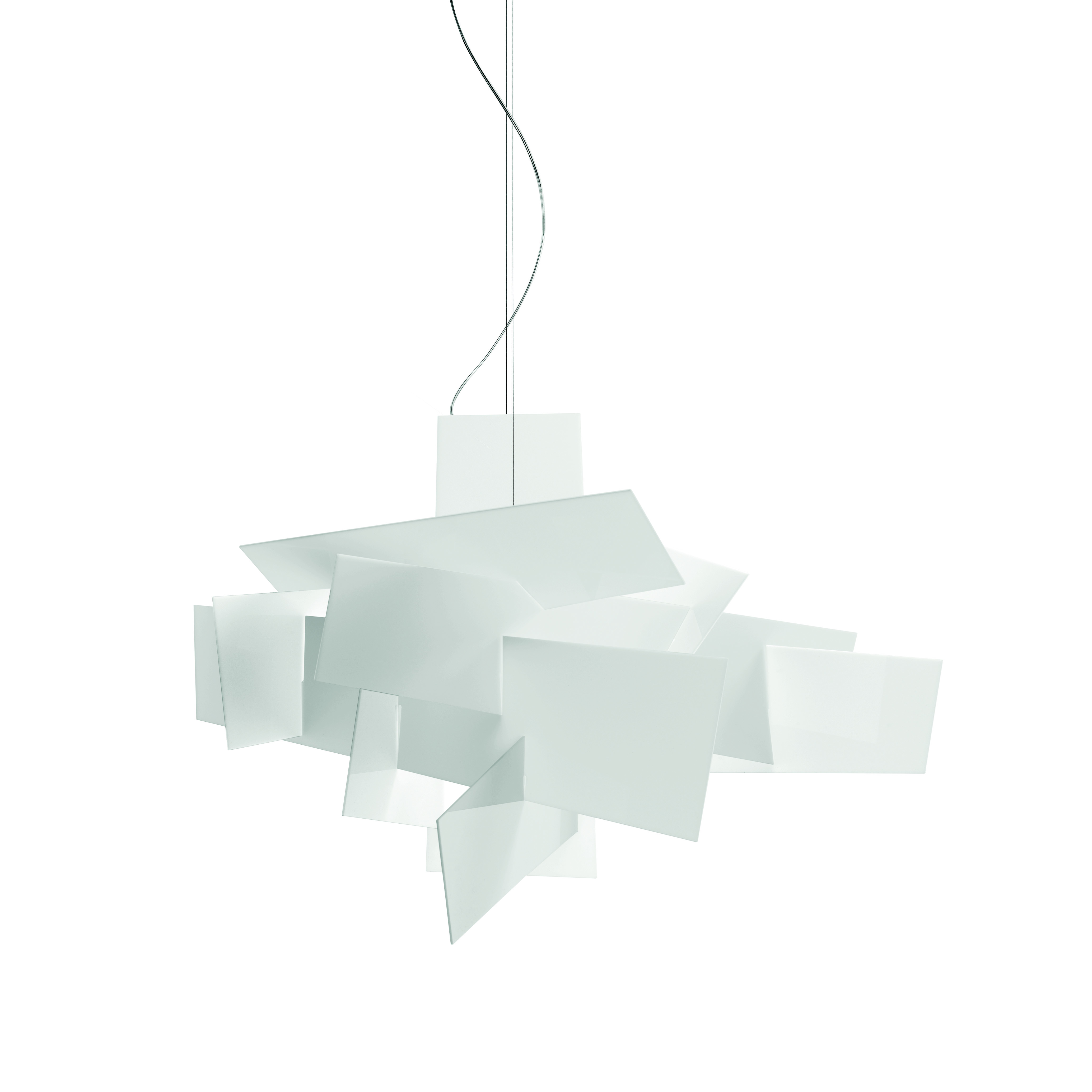 Weiße Big Bang Hängeleuchte von Foscarini, moderne LED Lampe für Wohnzimmer und Esszimmer.