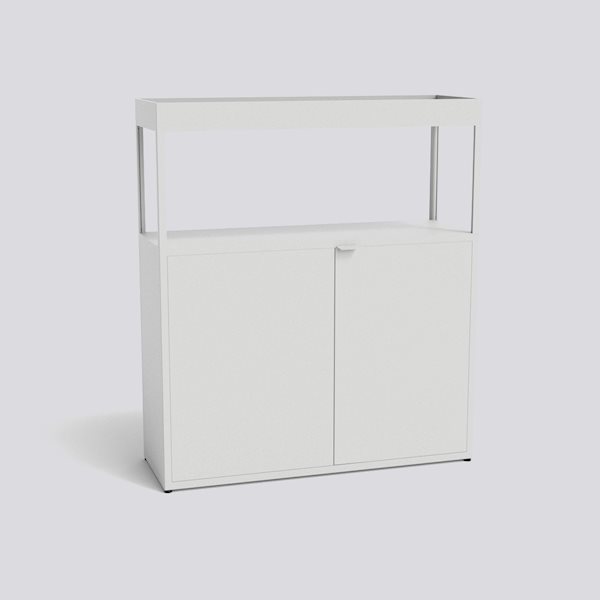 Weißes New Order Sideboard von Hay mit zwei Türen und offenem Regalaufsatz.