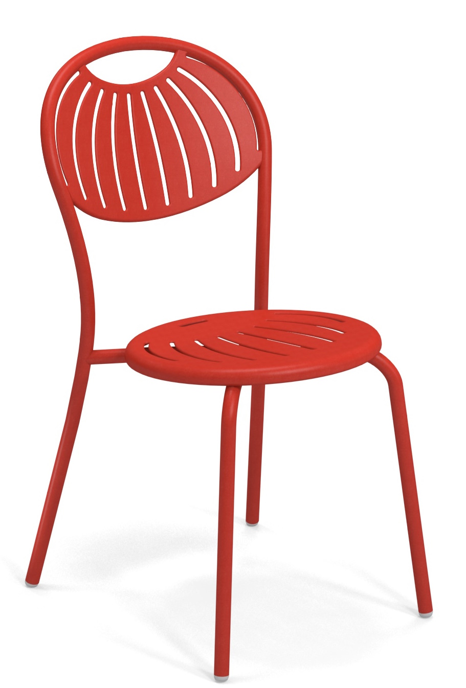 Roter Coupole Stuhl von Emu für den Außenbereich, moderner Metallstuhl mit runder Sitzfläche.