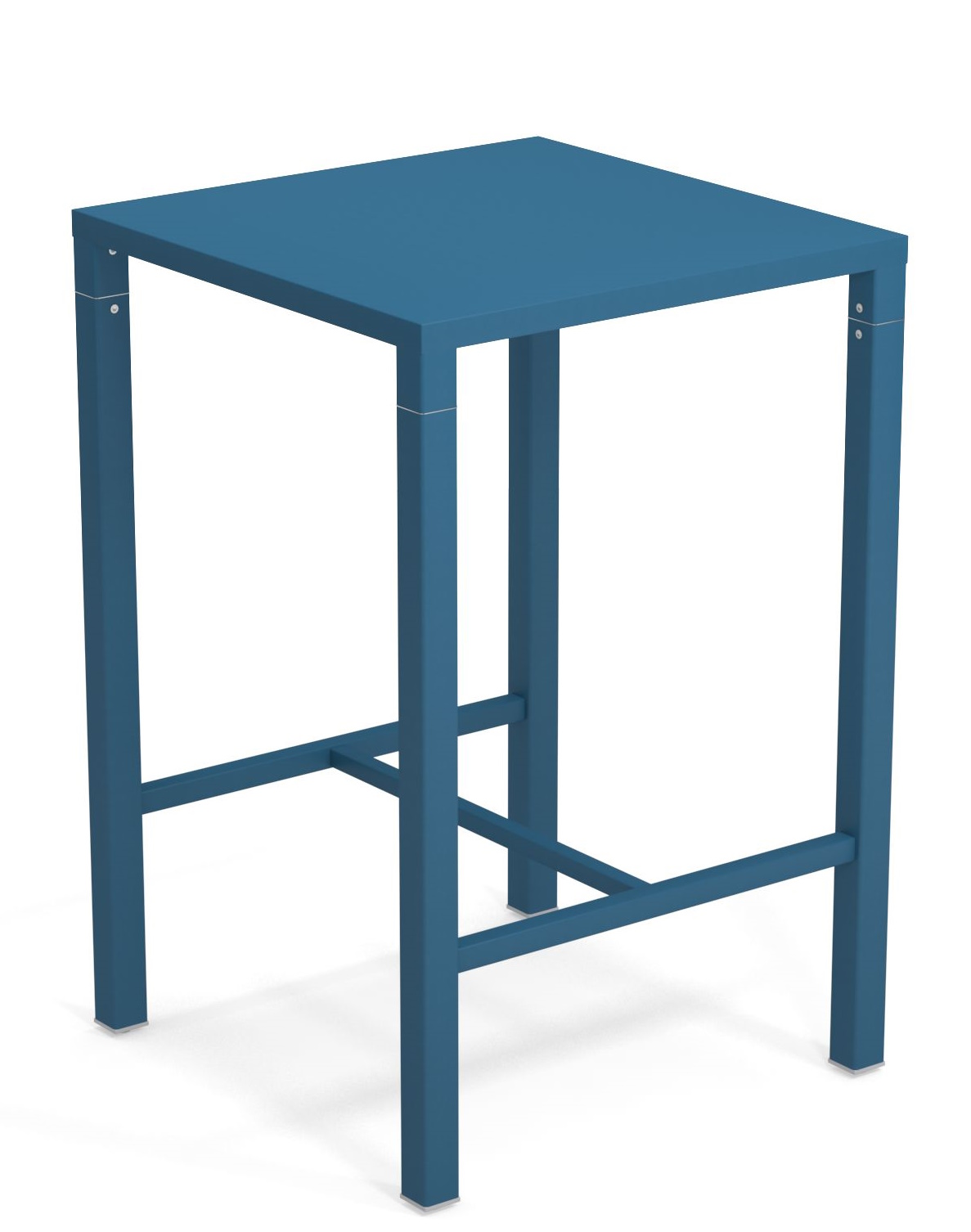 Blauer Nova Hochtisch von Emu für den Außenbereich, quadratische Tischplatte und modernes Design.
