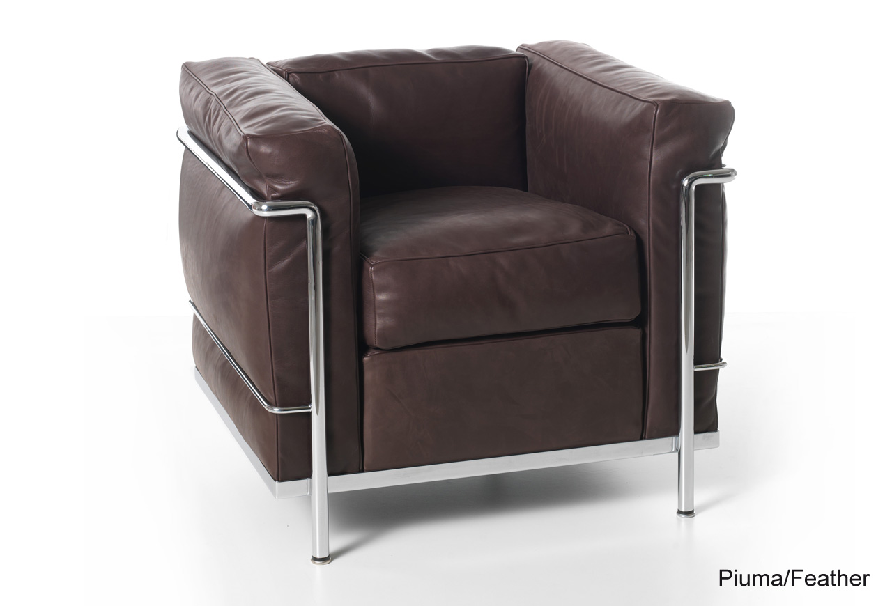 2 Fauteuil Grand Confort Sessel von Cassina in braunem Leder mit Stahlrohrgestell.