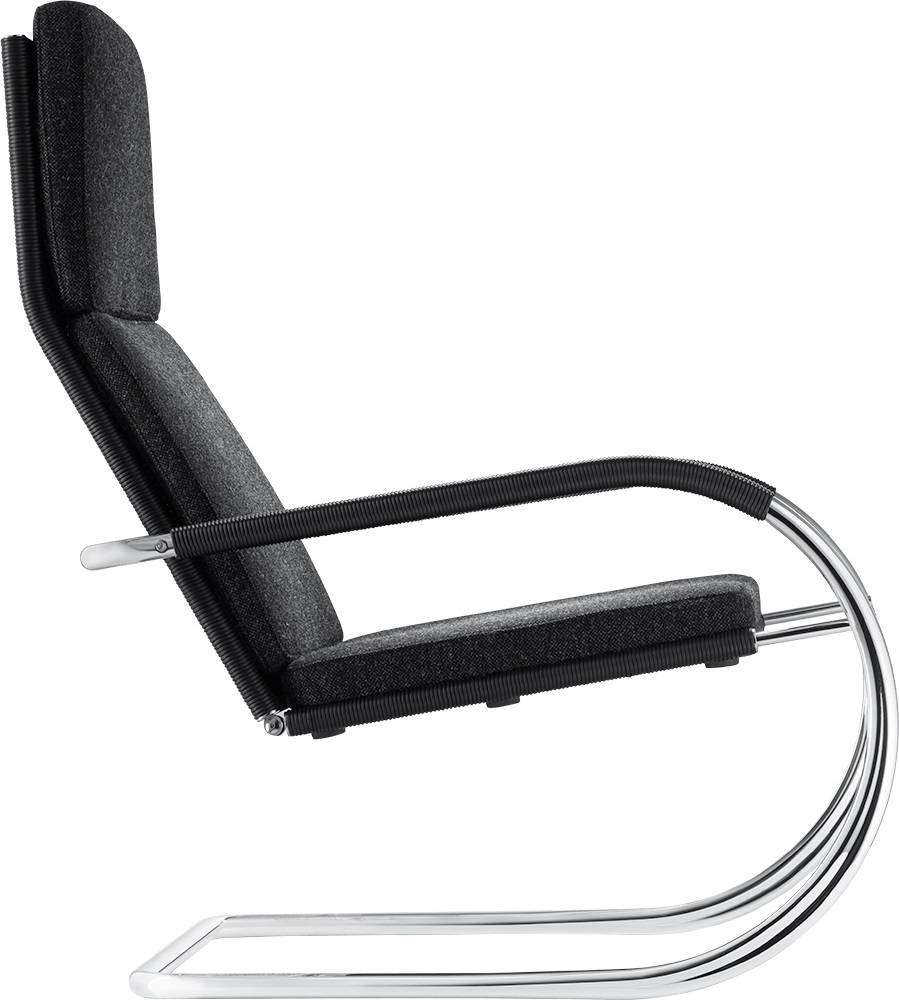 D35-1 Kragsessel Tecta: Grauer Sessel mit Stahlrohrgestell, modernes Design für Wohnzimmer und Büro.