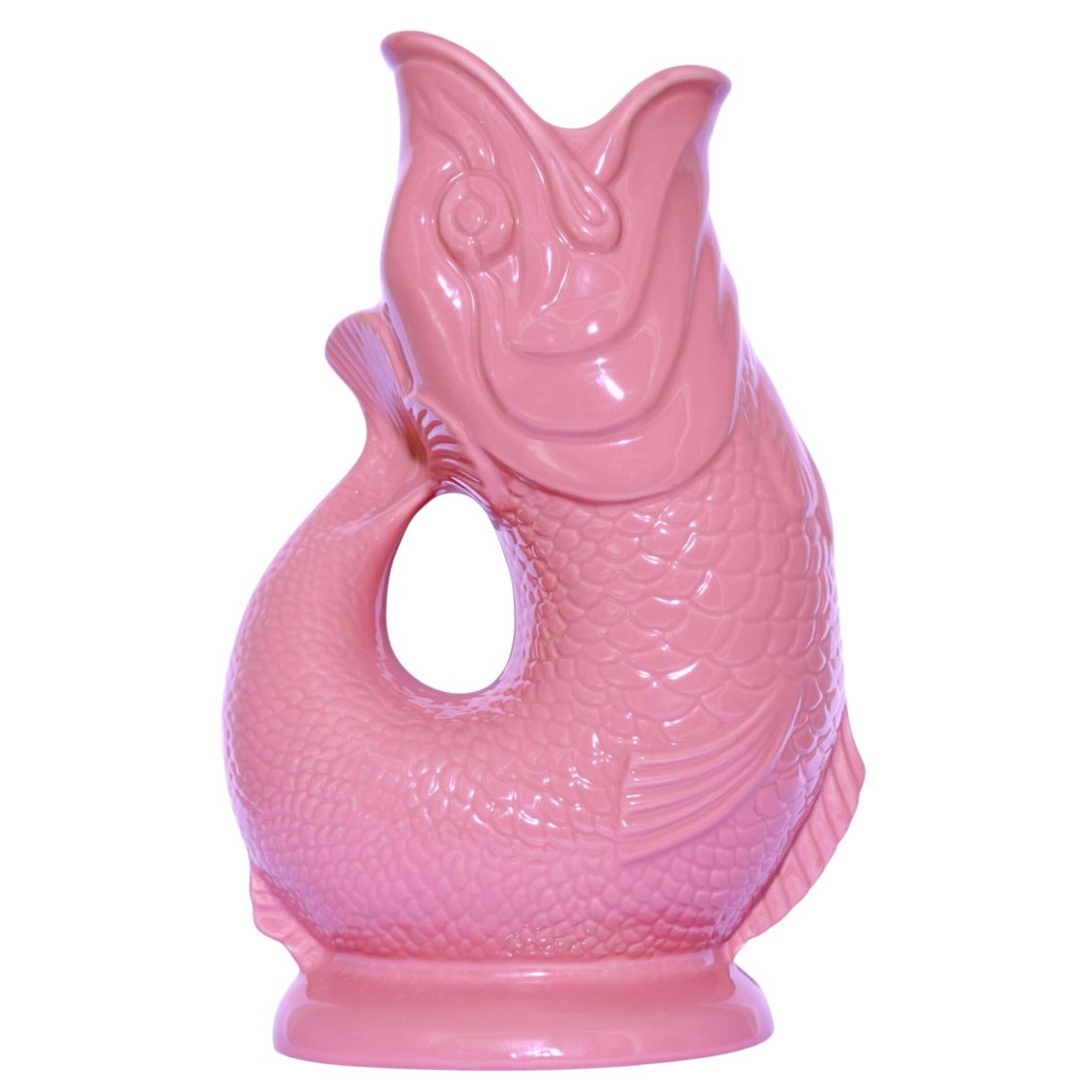 Rosa Gluckigluck Karaffe in Fischform, XL-Größe. Keramikvase für Wasser, Wein oder als Dekoration.