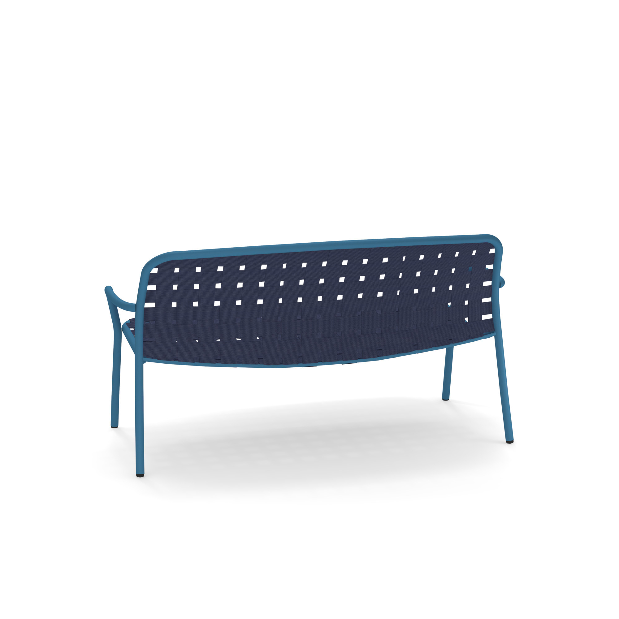 Yard Sofa 2-Sitzer Bank von emu, blaue Outdoor-Bank mit geflochtener Sitzfläche und Rückenlehne, Gartenmöbel.