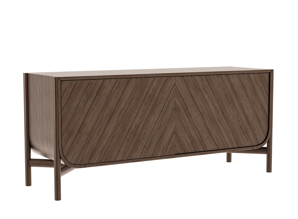 Marius Sideboard von Hartô: Modernes Holz-Sideboard mit markantem Fischgrätenmuster und abgerundeten Kanten.