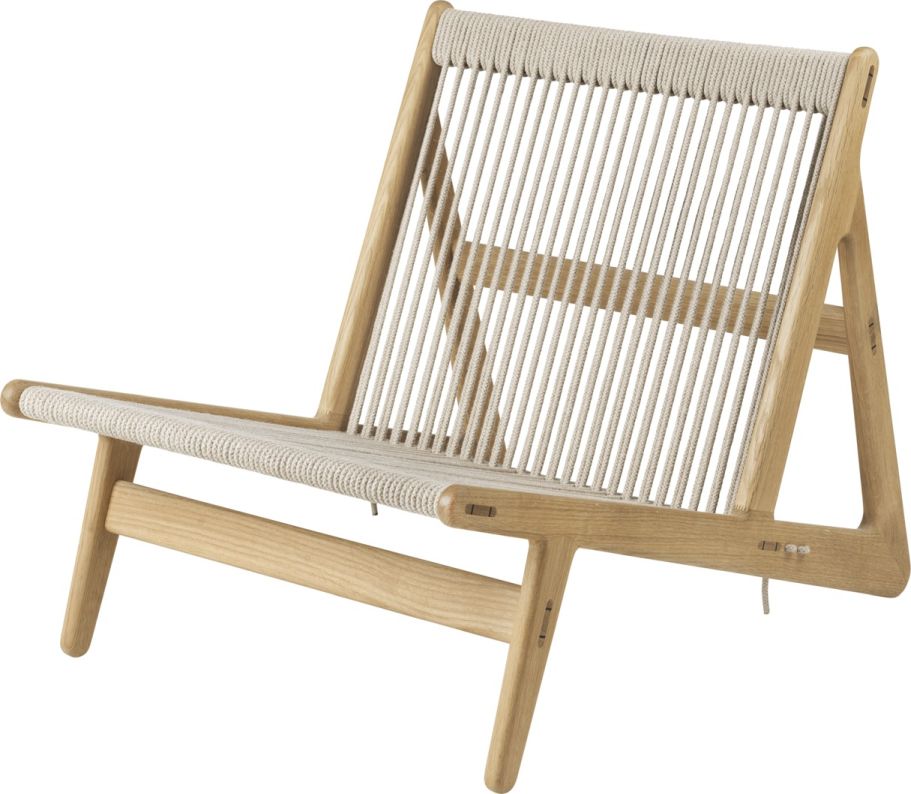 MR01 Initial Chair Sessel von Gubi: Holzrahmen mit Seilbespannung, skandinavisches Design, bequemer Loungesessel.