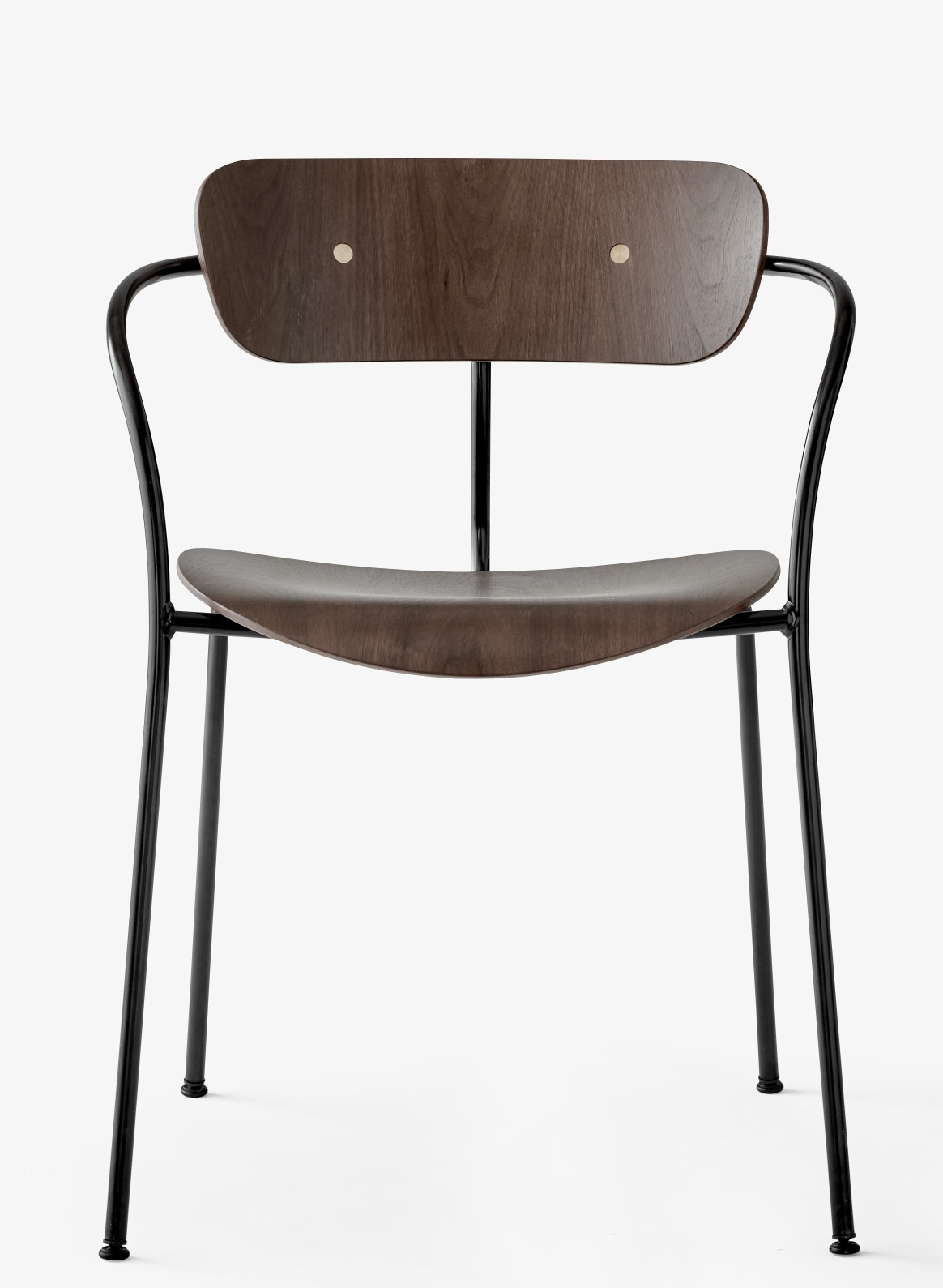 Pavilion AV2 Armchair: Moderner Armlehnstuhl mit schwarzem Eichenholz und filigranem, schwarzem Stahlgestell.