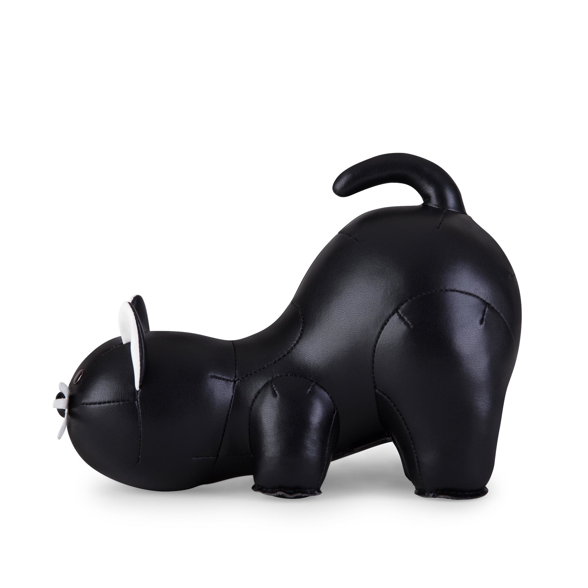 Buchstütze Classic Katze Schwarz Züny aus Kunstleder, dekorative Tierfigur für Bücherregal und Schreibtisch.