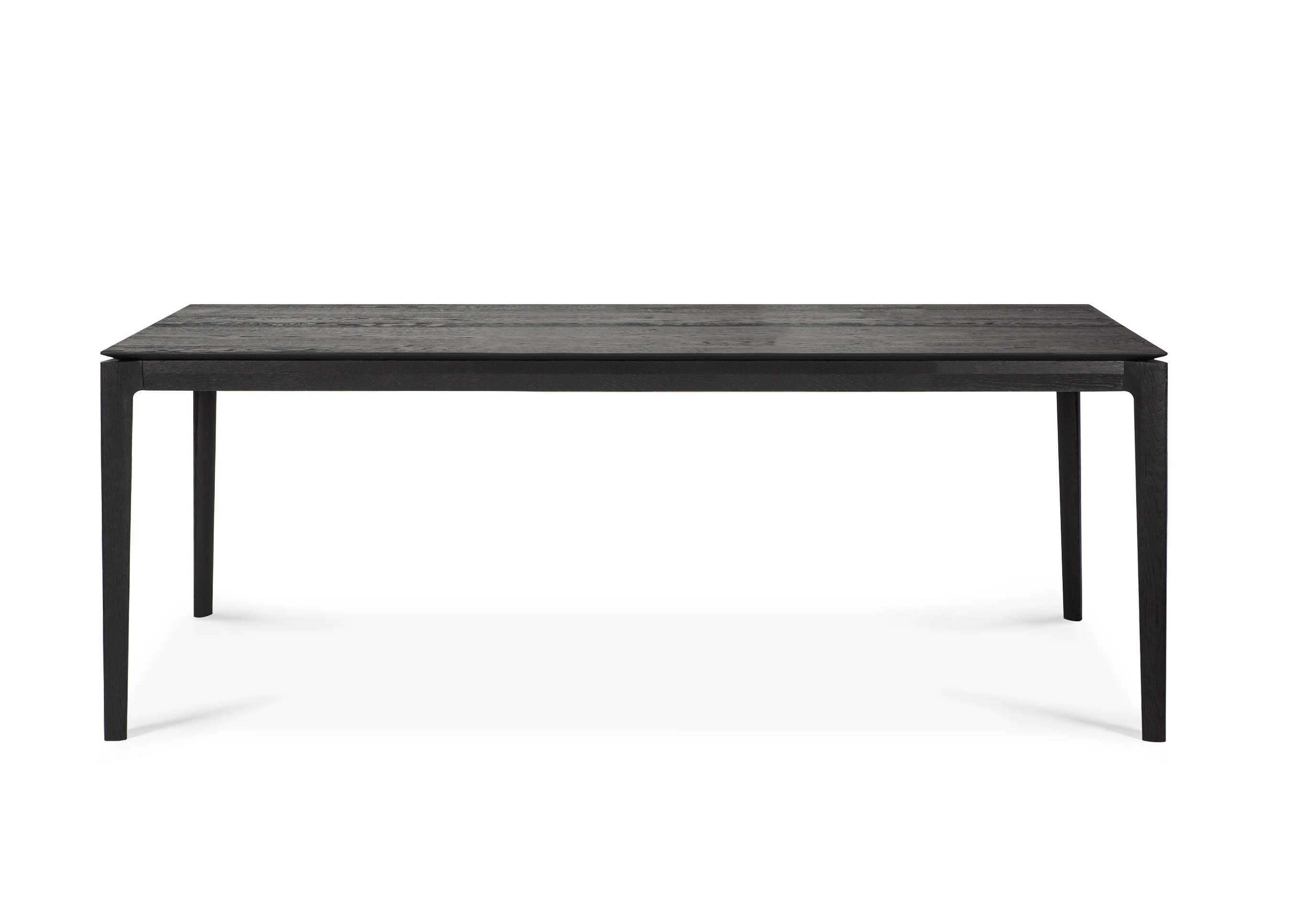 Bok Esstisch ausziehbar, rechteckig, schwarzes Eichenholz, modernes Design für Esszimmer und Wohnbereich.