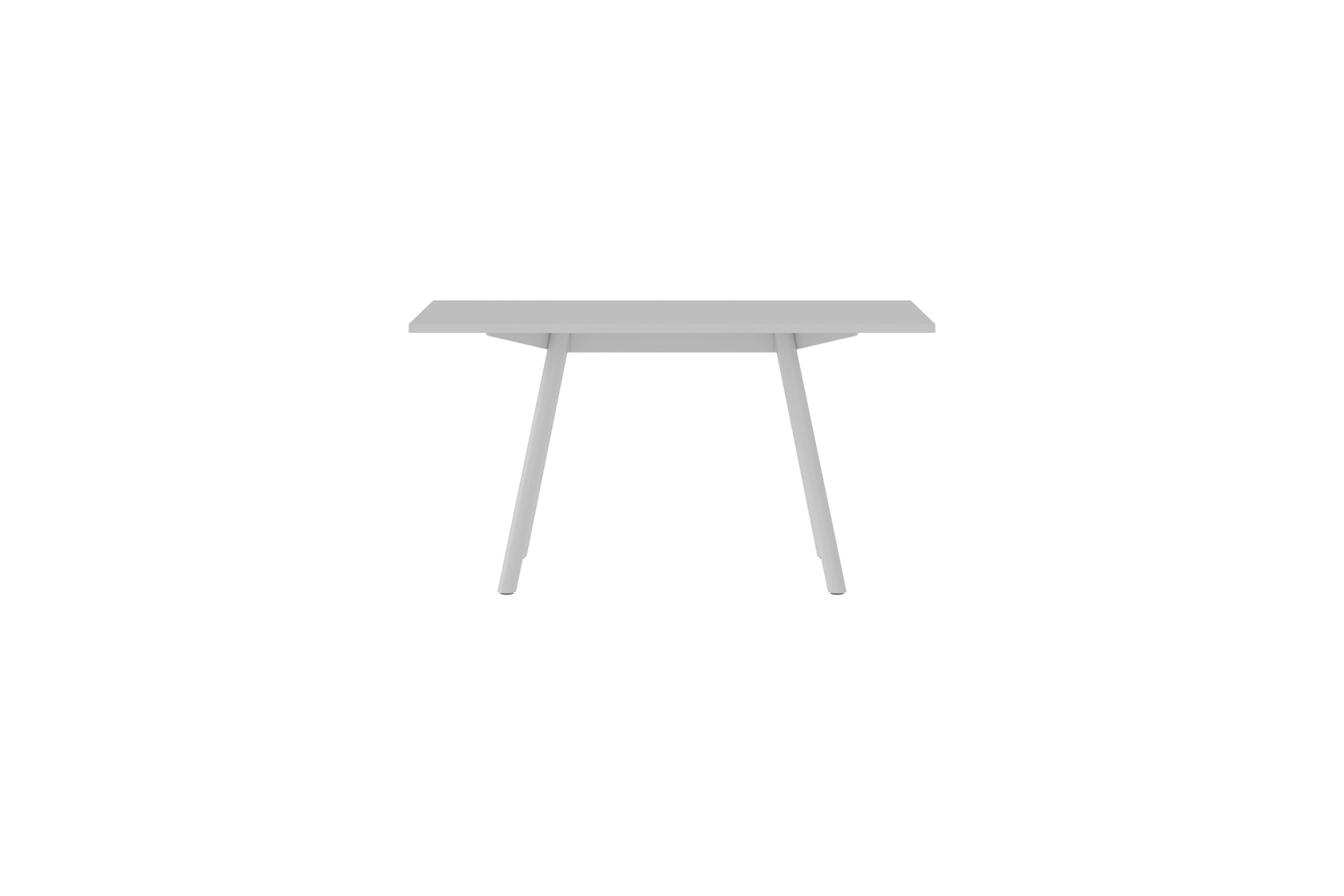 Weißer New Tendency Masa Tisch mit minimalistischem Design und drei Beinen.