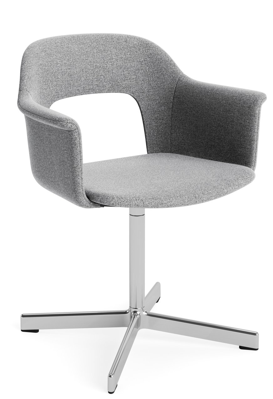Hay Armlehnstuhl Layout Armchair 234 in Grau mit Drehfuß aus Chrom, modernes Design.