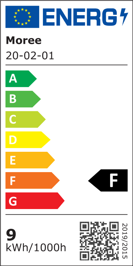 Energielabel für Moree Bubble LED Leuchte, Energieeffizienzklasse F.