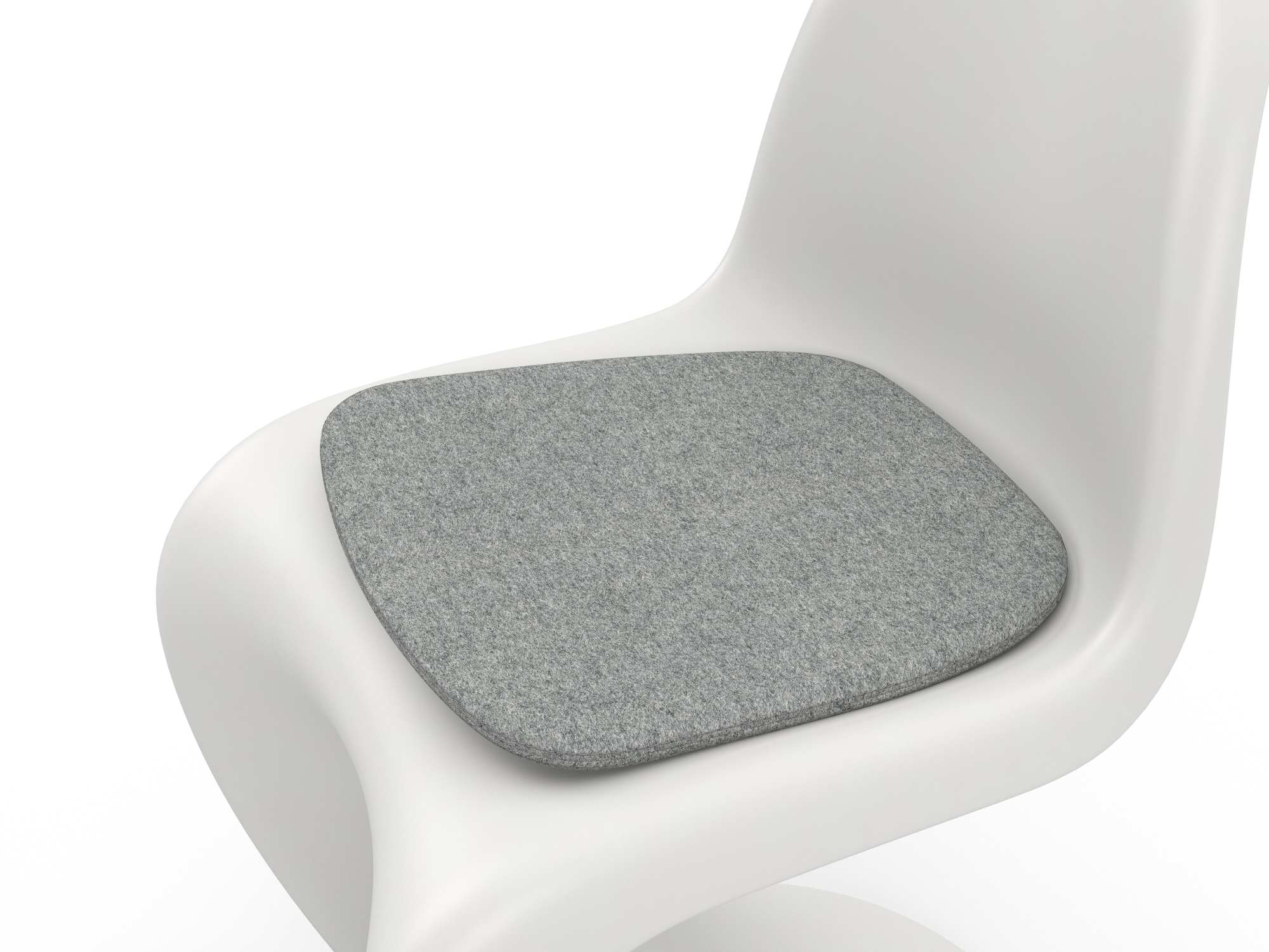Graue Soft Seats Sitzauflage Typ A von Vitra auf einem weißen Stuhl.