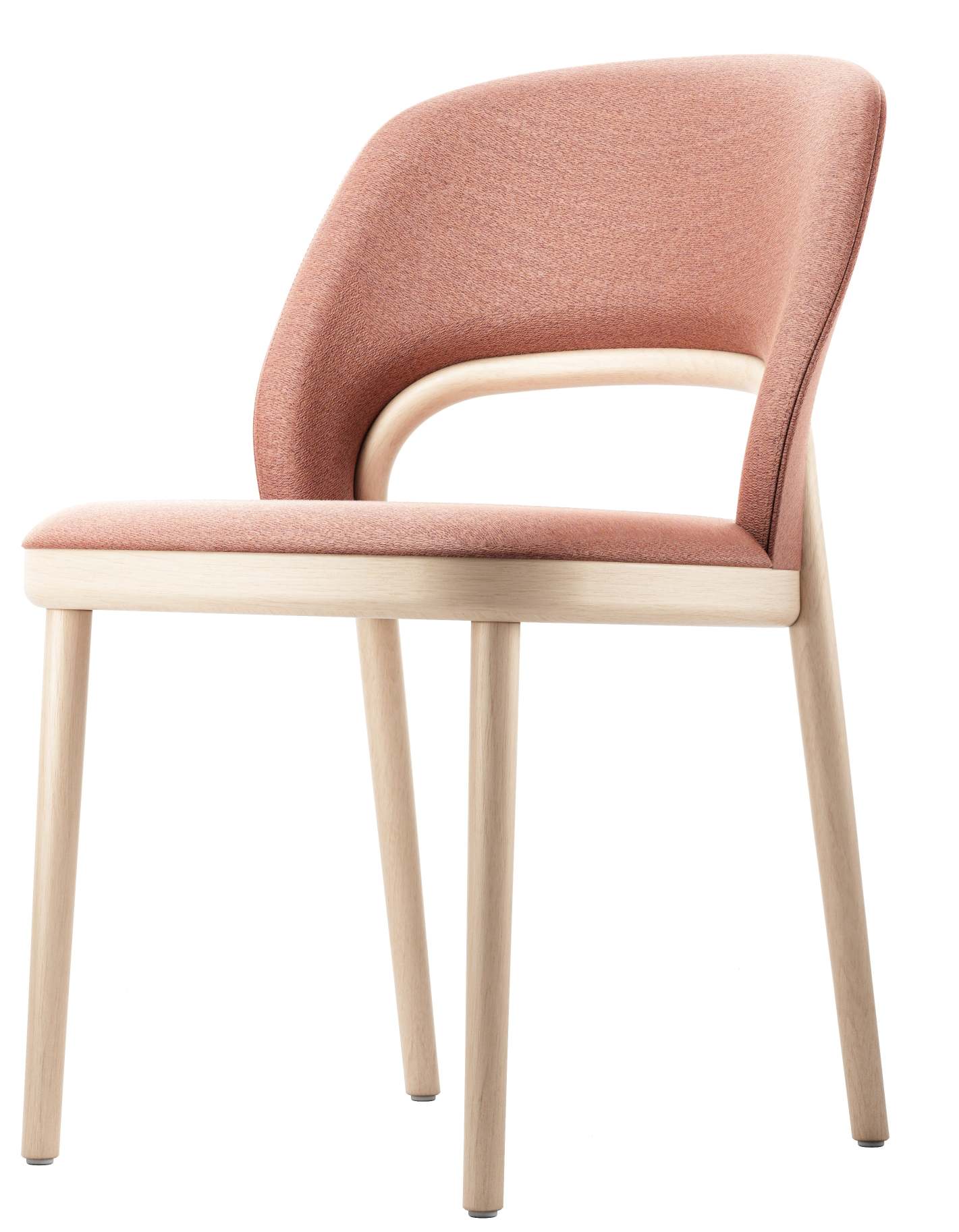 520 P Thonet Stuhl: Polsterstuhl in Rosa mit hellem Holzgestell, modernes Design.