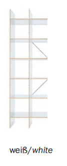 Weißes FNP Regal von Nils Holger Moormann: Modernes, minimalistisches Wandregal mit fünf Fächern und filigranen Verstrebungen.